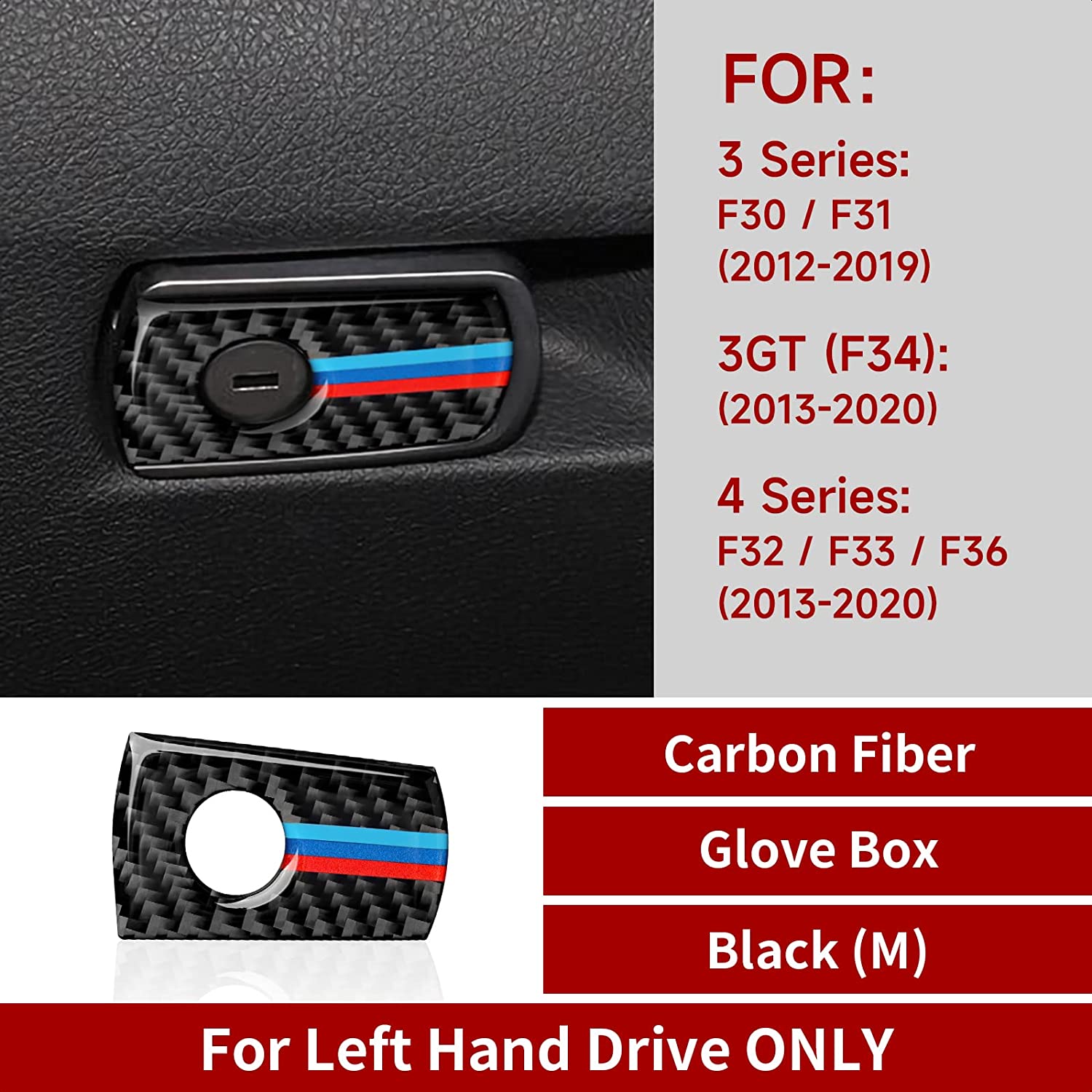 Car Glove Box Decal Storage Box Sticker Carbon Fiber Trim Compatible with F30 F31 F34 3GT F32 F33 F36 3 4 Series Accessories - Delicate Leather