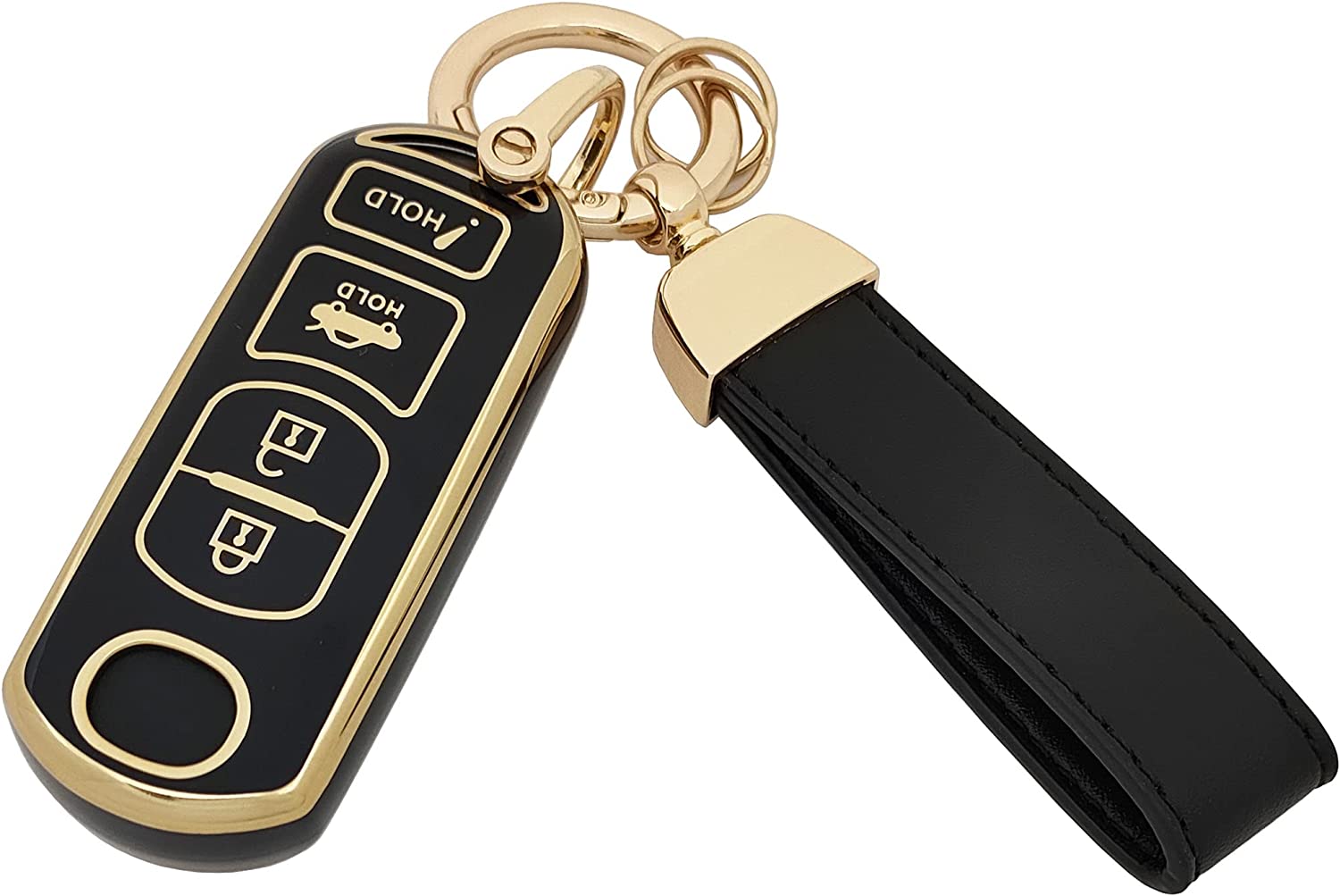 Key Fob Cover Case fit for Mazda 3 6 8 Miata MX-5 CX-3 CX-5 CX-7 CX-9 Smart Keyless Entry Key Fob - Delicate Leather