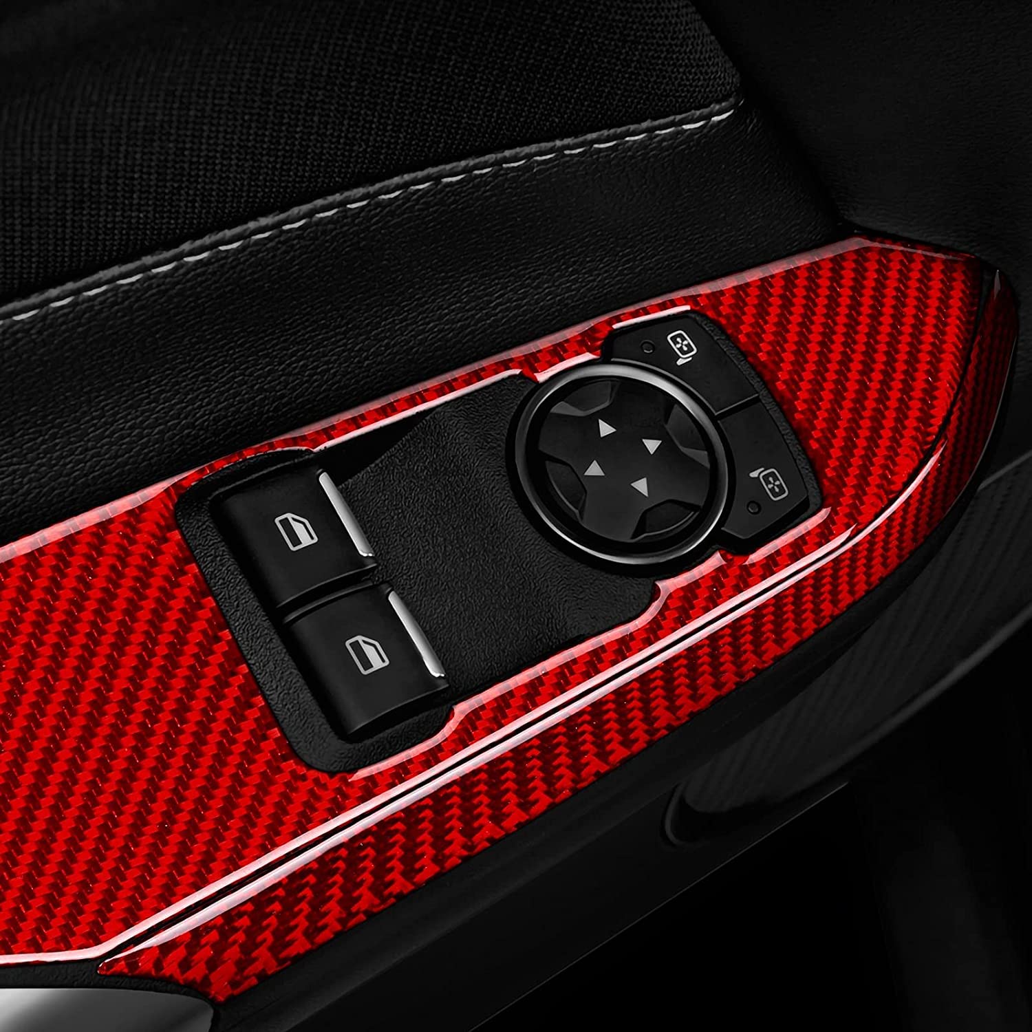 Car Window Switch Control Panel Trim Sticker Carbon Fiber Interior Decal Cover for Ford Mustang 2015 2016 2017 2018 2019 2020 Accessories - Delicate Leather