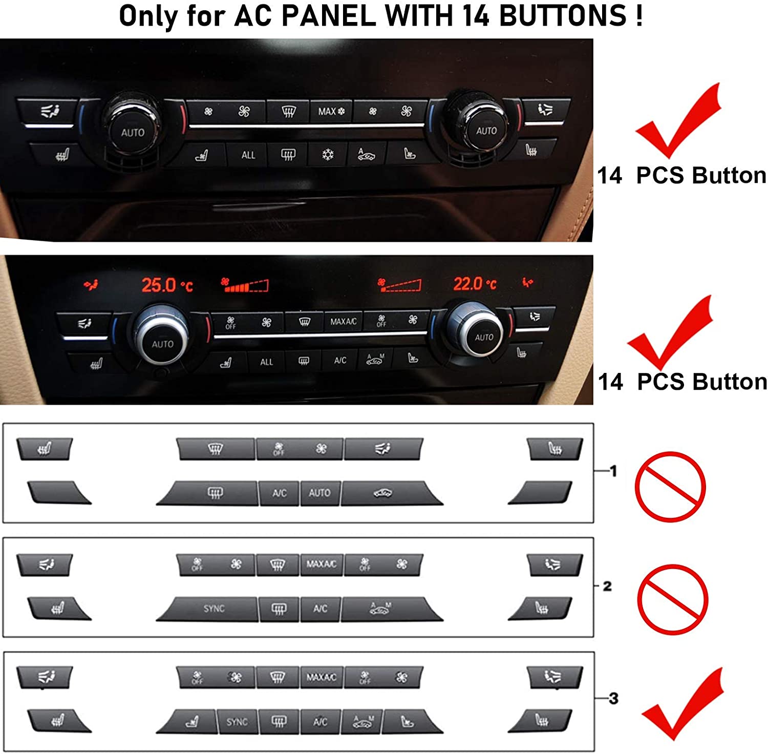 Compatible with Fan Speed Button A/C Climate Control Button Replacement, Compatible with BMW 5’F07/F10, 6’F06/F12/F13, 7’F01/F02, X5 F15/F85,X6 F16/F86 (Only for AC Panel with 14 Buttons) - Delicate Leather