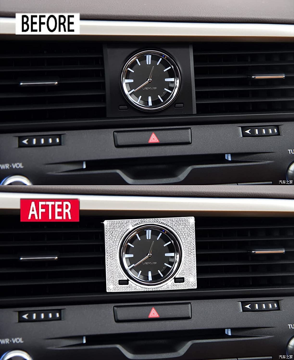 Bling Clock Frame Cover Sticker Compatible with RX 350 450h Car Interior Decoration Parts Decals Silver Crystal for Accessories - Delicate Leather