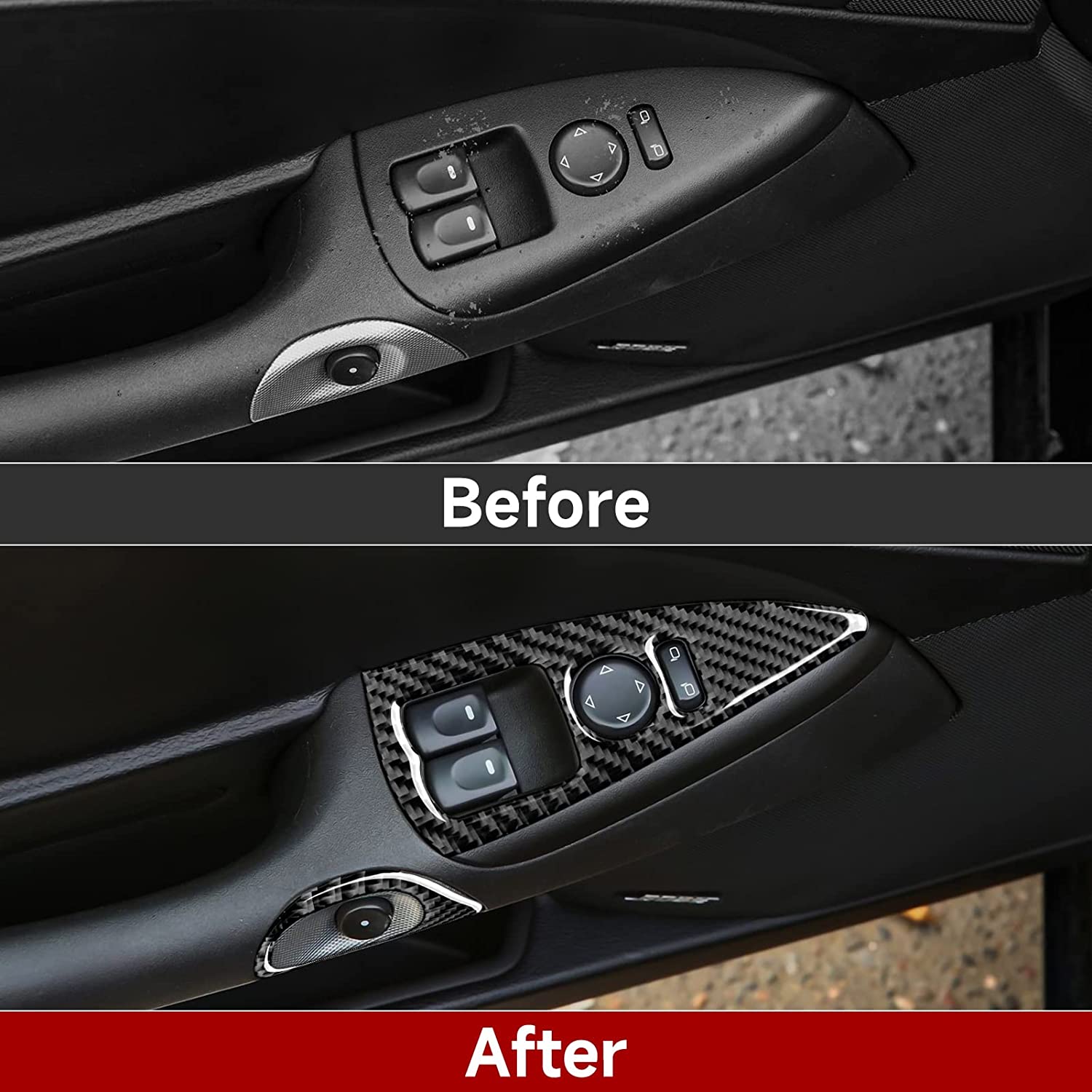 Car Window Lift Switch Panel Sticker Decal Carbon Fiber Interior Trim Cover for C6 2005 2006 2007 Accessories - Delicate Leather