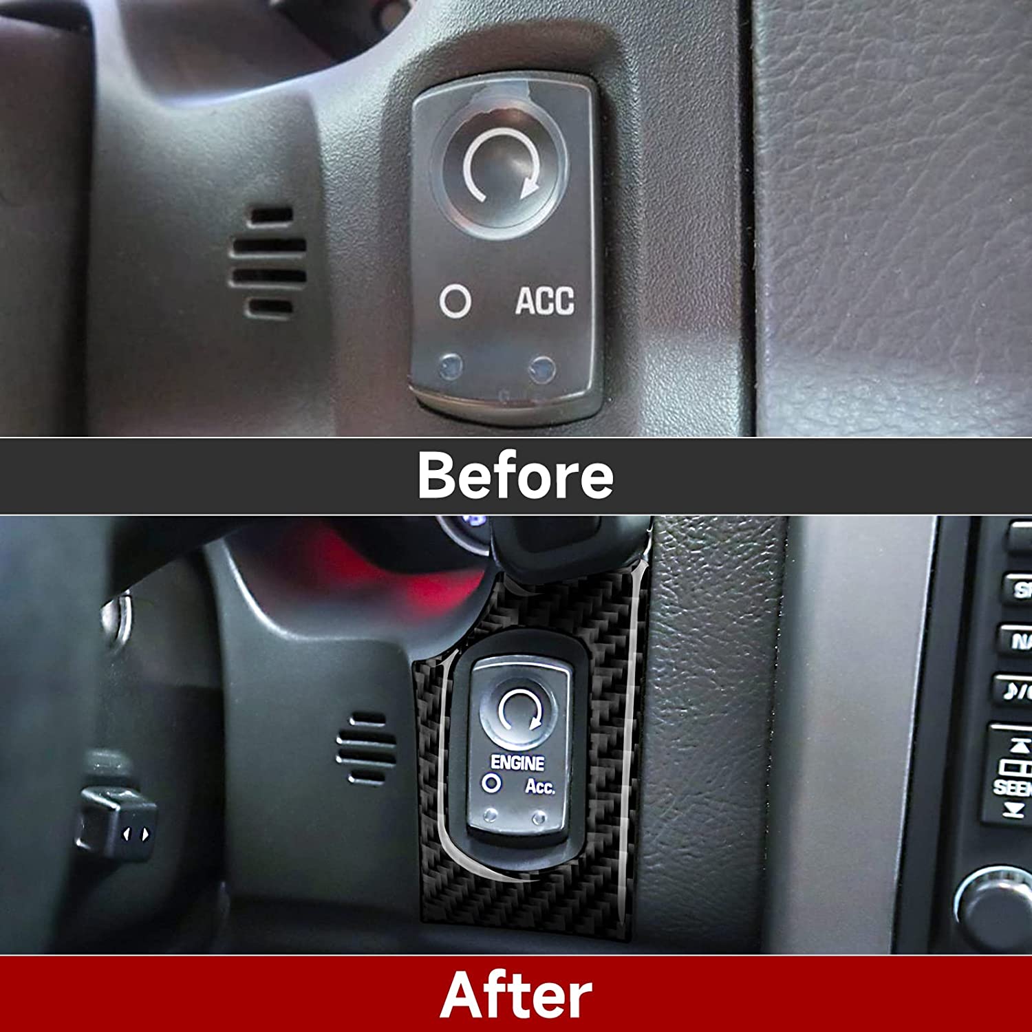 Car Engine Start Stop Button Sticker Decal Carbon Fiber Interior Trim Cover Compatible with C6 2005 2006 2007 Accessories - Delicate Leather