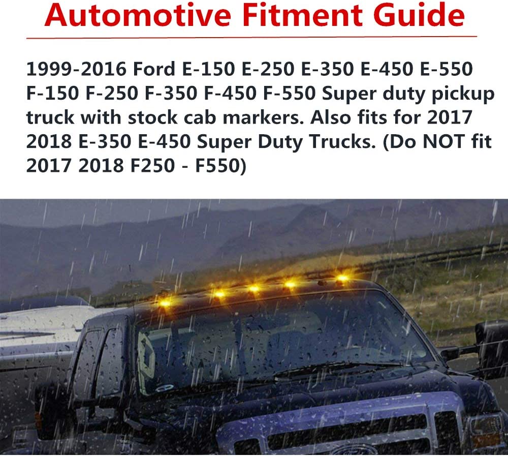 5 X Cab Marker Light Smoke Cover White LED, Cab Roof Running Light, Accessories Light Compatible with 1999-2016 Ford F150 F250 F350 F450 F550 F650 E150 E250 E350 Super Duty Pickup Truck - Delicate Leather