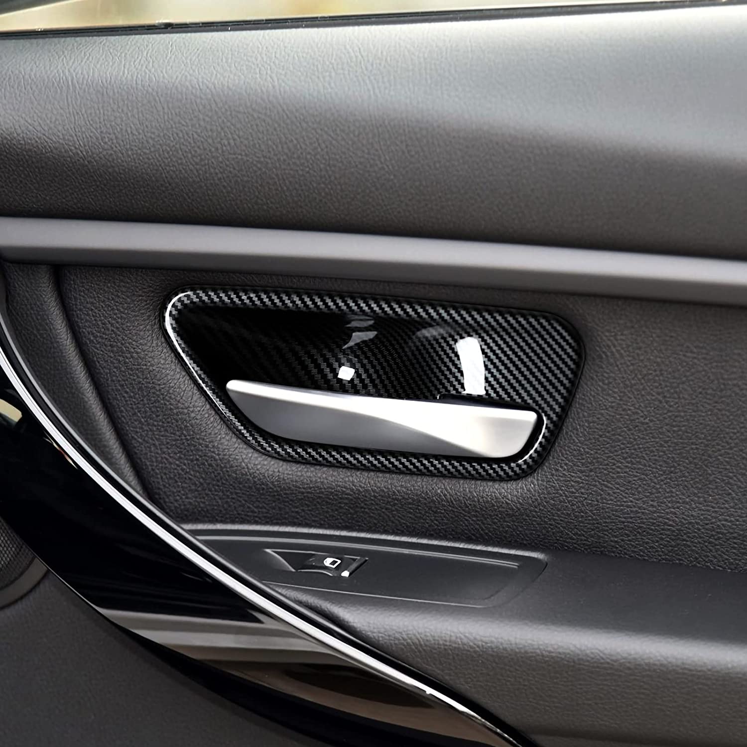 2PCS Car Trim Door Bowl Sticker Carbon Style ABS Decal Cover Compatible with BMW 3 4 Series F30 F31 F34 3GT F32 F33 F36 Accessories - Delicate Leather