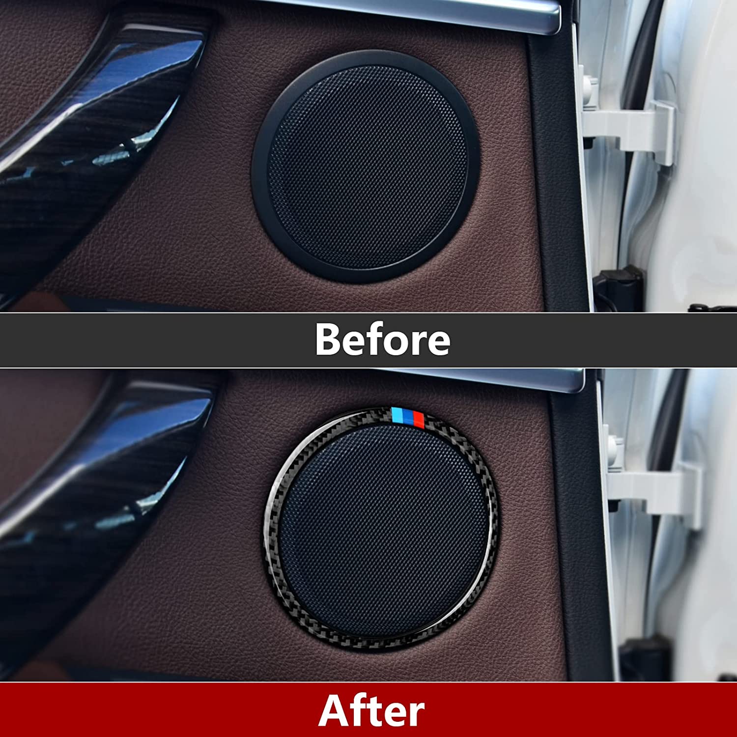 2PCS Car Trim Audio Speaker Frame Sticker Carbon Fiber Decals Compatible with BMW F30 F31 F34 3GT F32 F33 F36 2012 2013 2014 2015 2016 2017 2018 2019 Interior Accessories - Delicate Leather