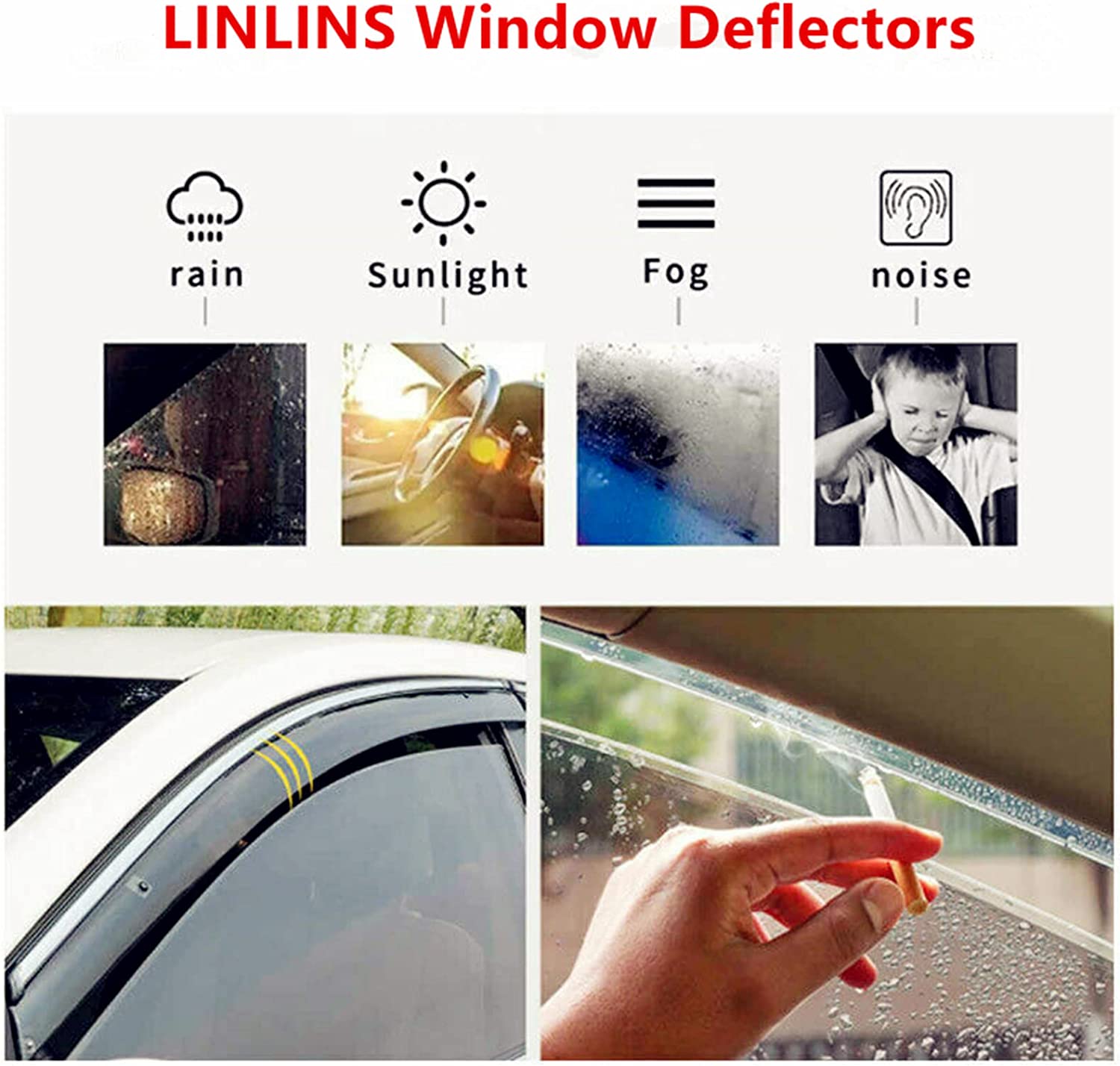 Window Visors Rain Guards Deflector 4 PCS for 2014-2018 Chevy Silverado & GMC Sierra 1500 2500HD 3500HD Crew Cab 94536 - Delicate Leather