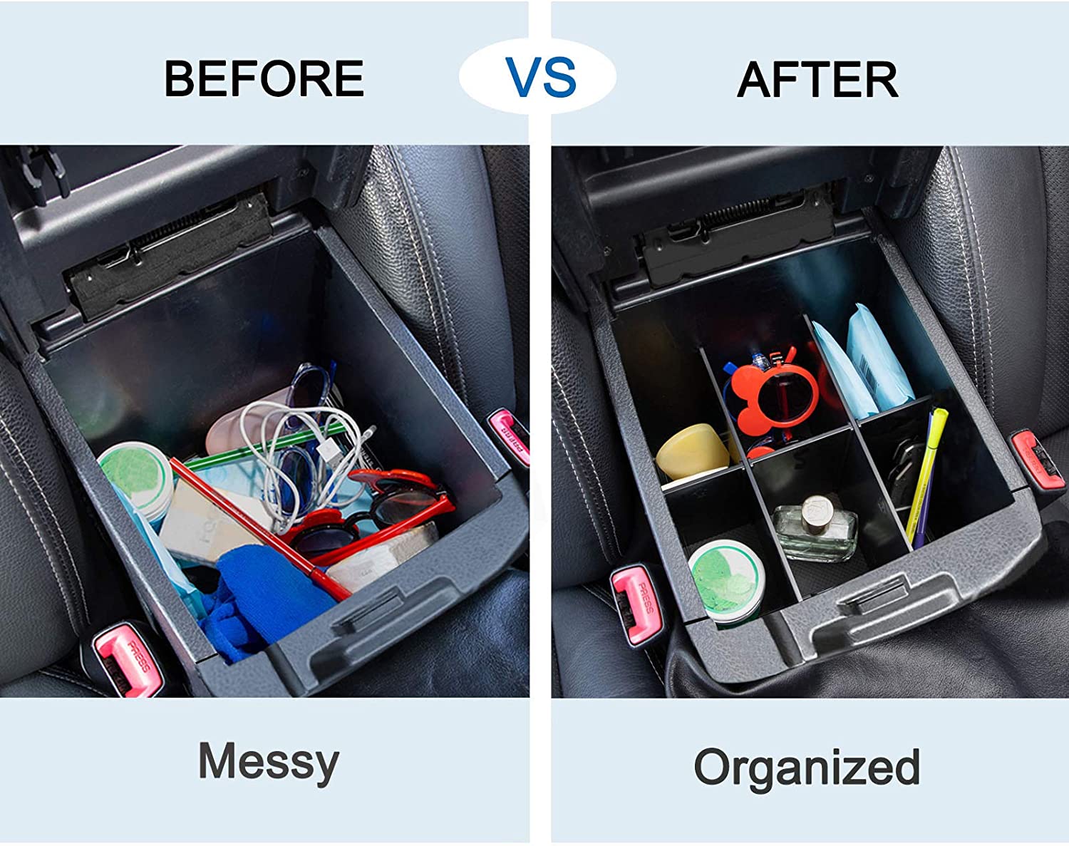 Compatible with 2023 2022 Accessories 2021 2020 2019 2018 2017 2016 Center Console Dividers, Insert Armrest Box ABS Materials Organizer - Delicate Leather