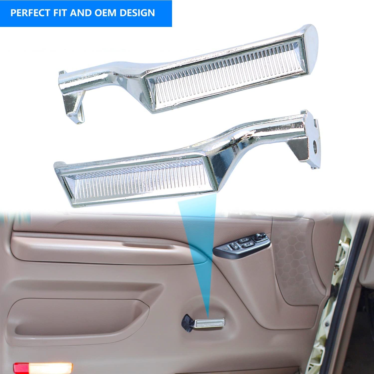 Interior Door Handle All Metal Handle Compatible with Ford Bronco F150 F250 F350 F53 F59 F800 1987-1996 Front Rear Left and Right Side Replaces# 77178 E7TZ-1522601-A - Delicate Leather