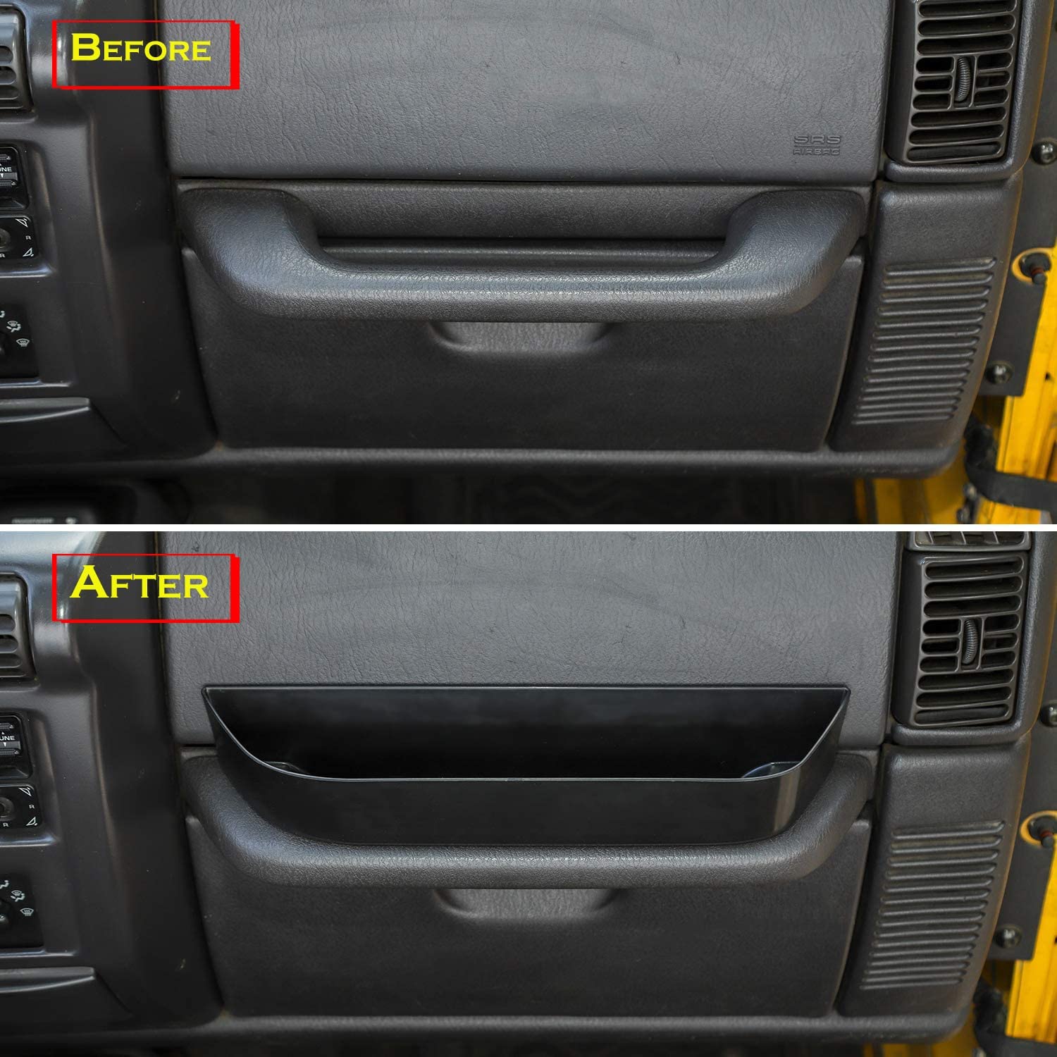 TJ Co-pilot Passenger Grab Bar Storage Tray Organizer Box for 1997-2006 Wrangler TJ SE Sport Sahara Rubicon Sport Utility Black Interior Parts Accessories - Delicate Leather