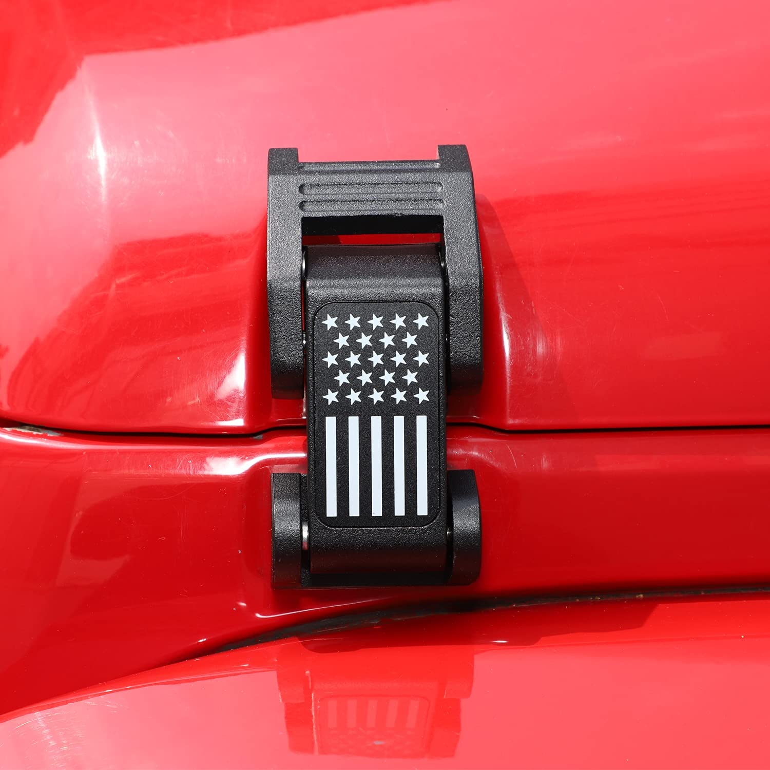2PC Aluminum Hood Latches Catch Kit with U.S. Flag Style for Wrangler JK JKU 2007-2018 - Delicate Leather