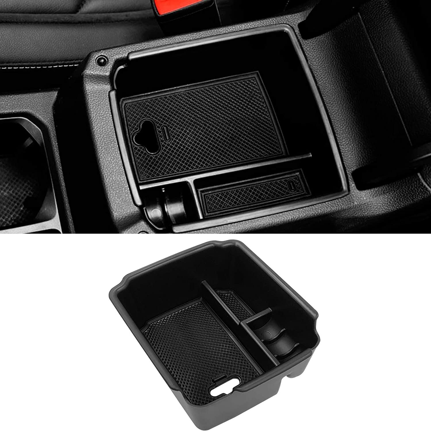 Centre Console Organizer Tray for Tiguan 2018-2022 and VW Taos 2022, Center Armrest Storage Box with Coin Holder, Glove Compartment Container for VW Tiguan and Taos - Delicate Leather