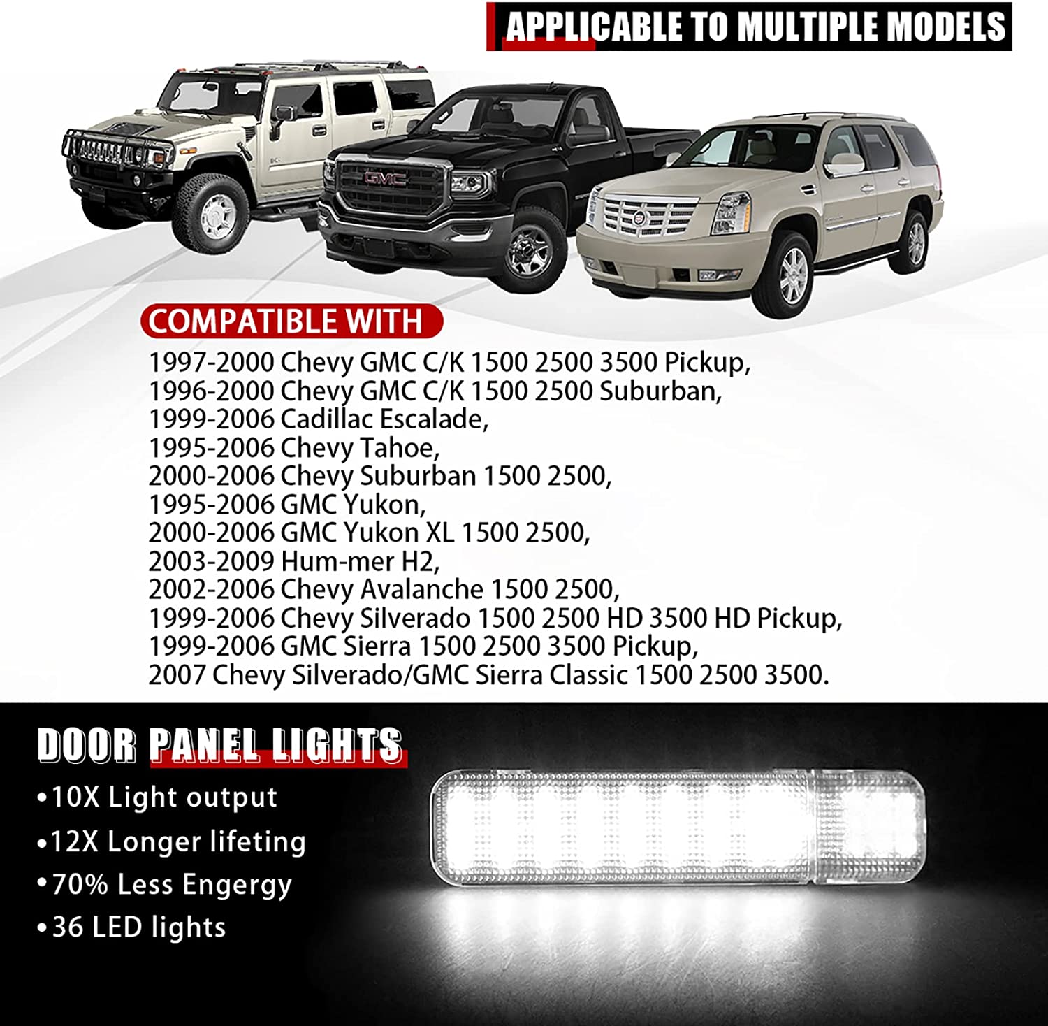 LED Interior Door Light Door Panel Courtesy Light Warning Light Lamp Fits for 2007 Sierra Classic 1500 2500 3500, 1996-2000 /K 1500 2500 Suburban - Delicate Leather