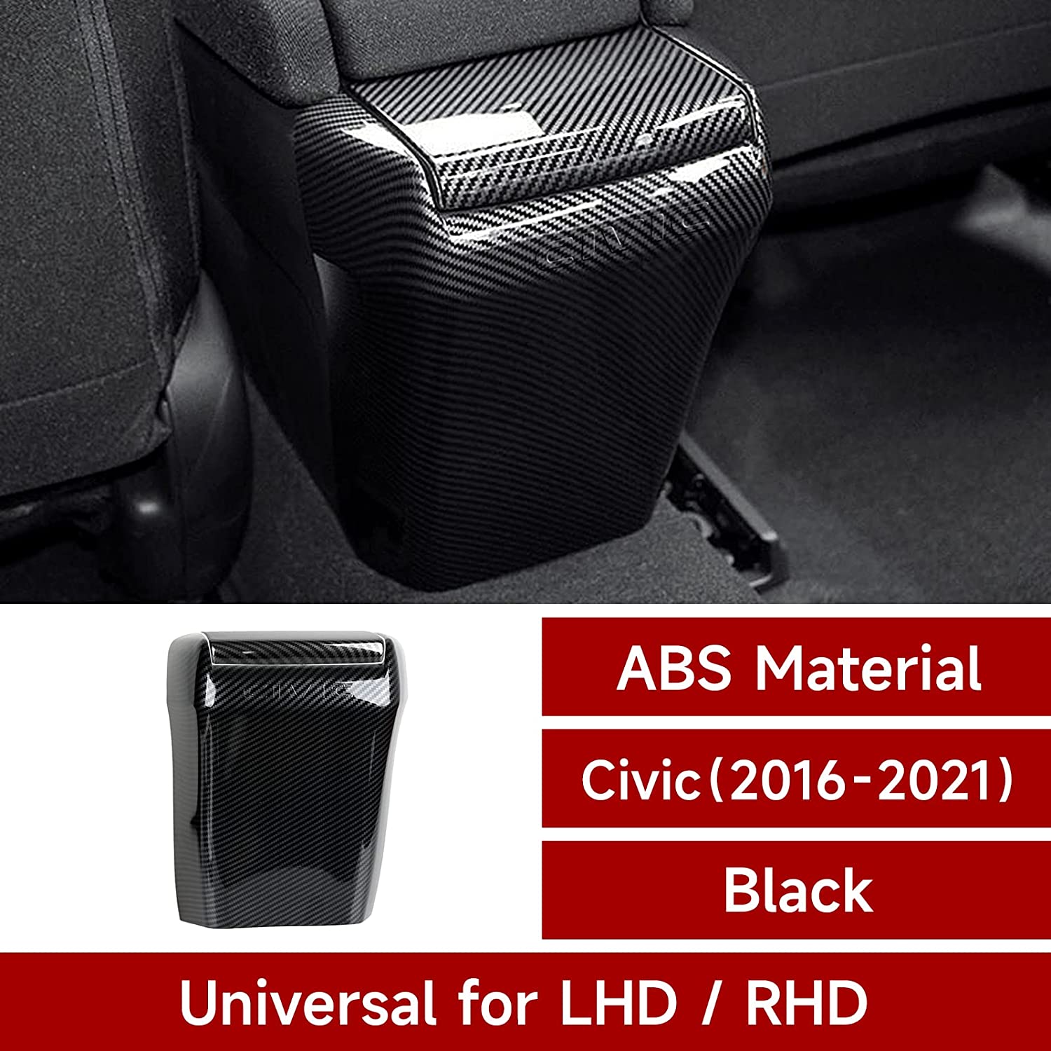 Armrest Box Cover Trim Decals Compatible with 2016 2017 2018 2019 2020 2021 Civic Accessories ABS Carbon Fiber Interior Sticker - Delicate Leather