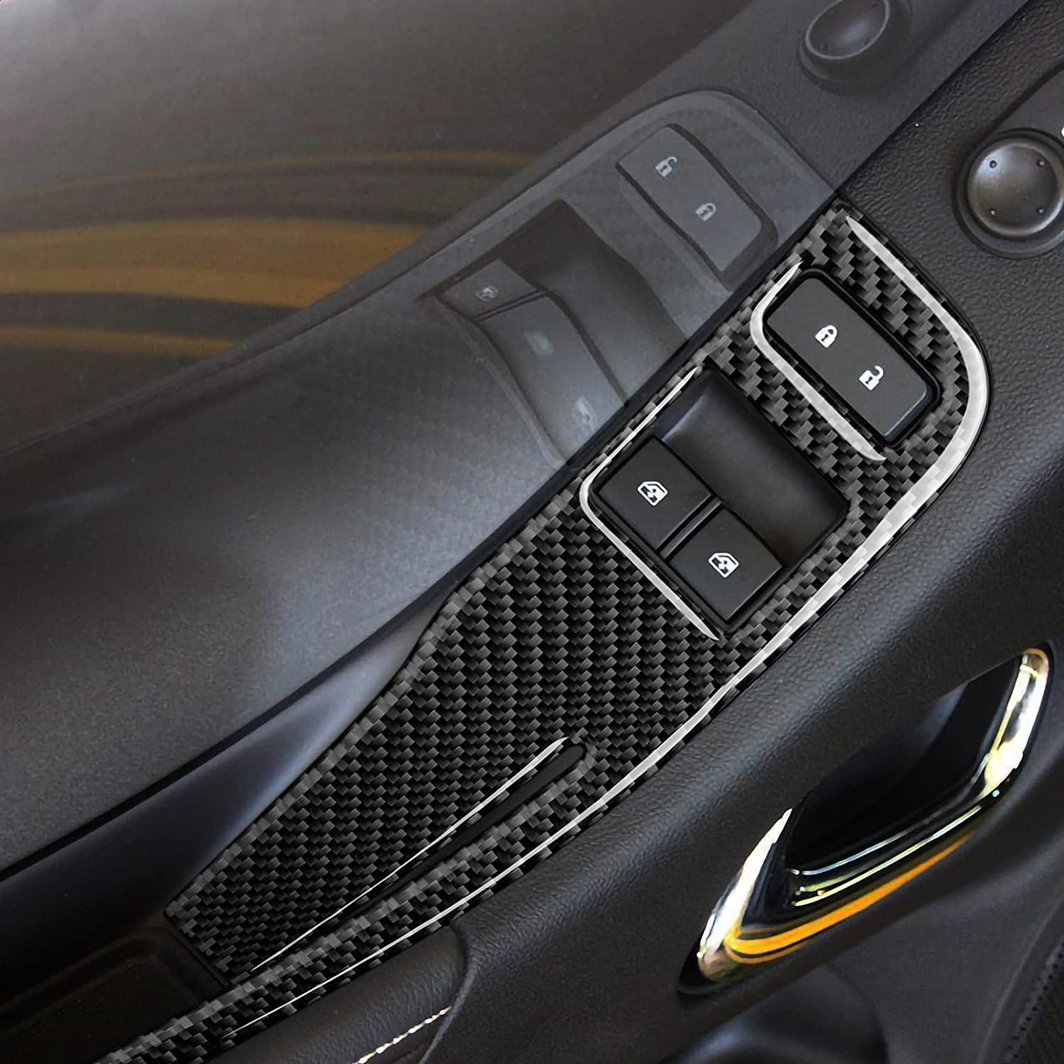 Car Door Window Control Switch Panel Sticker Decal Carbon Fiber Interior Trim Cover Compatible with Camaro 2013 2014 2015 Car Accessories - Delicate Leather