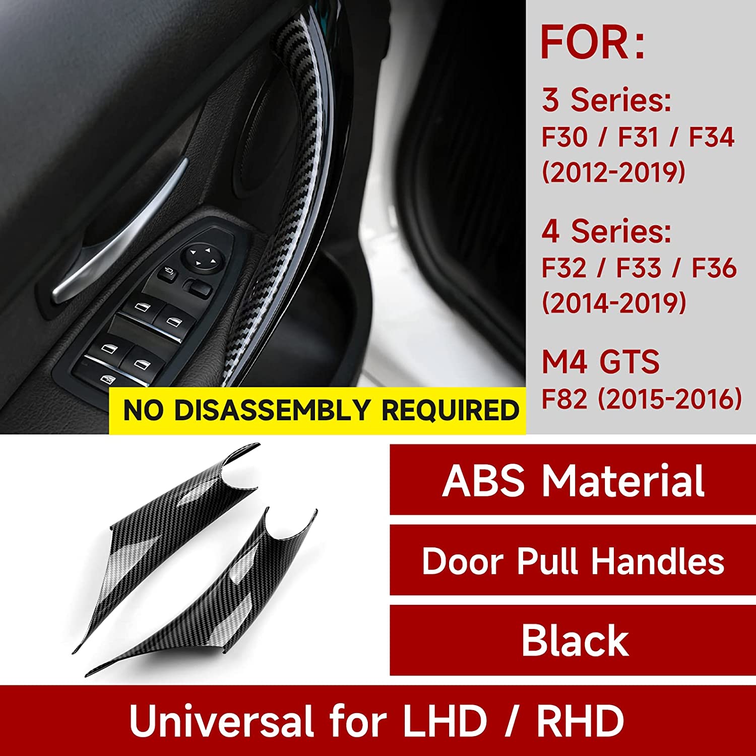 Car Door Pull Handles Cover Carbon Style ABS Trim Decoration fits for 3 4 Series F30 F31 F34 3GT F32 F33 F36 Interior Accessories - Delicate Leather