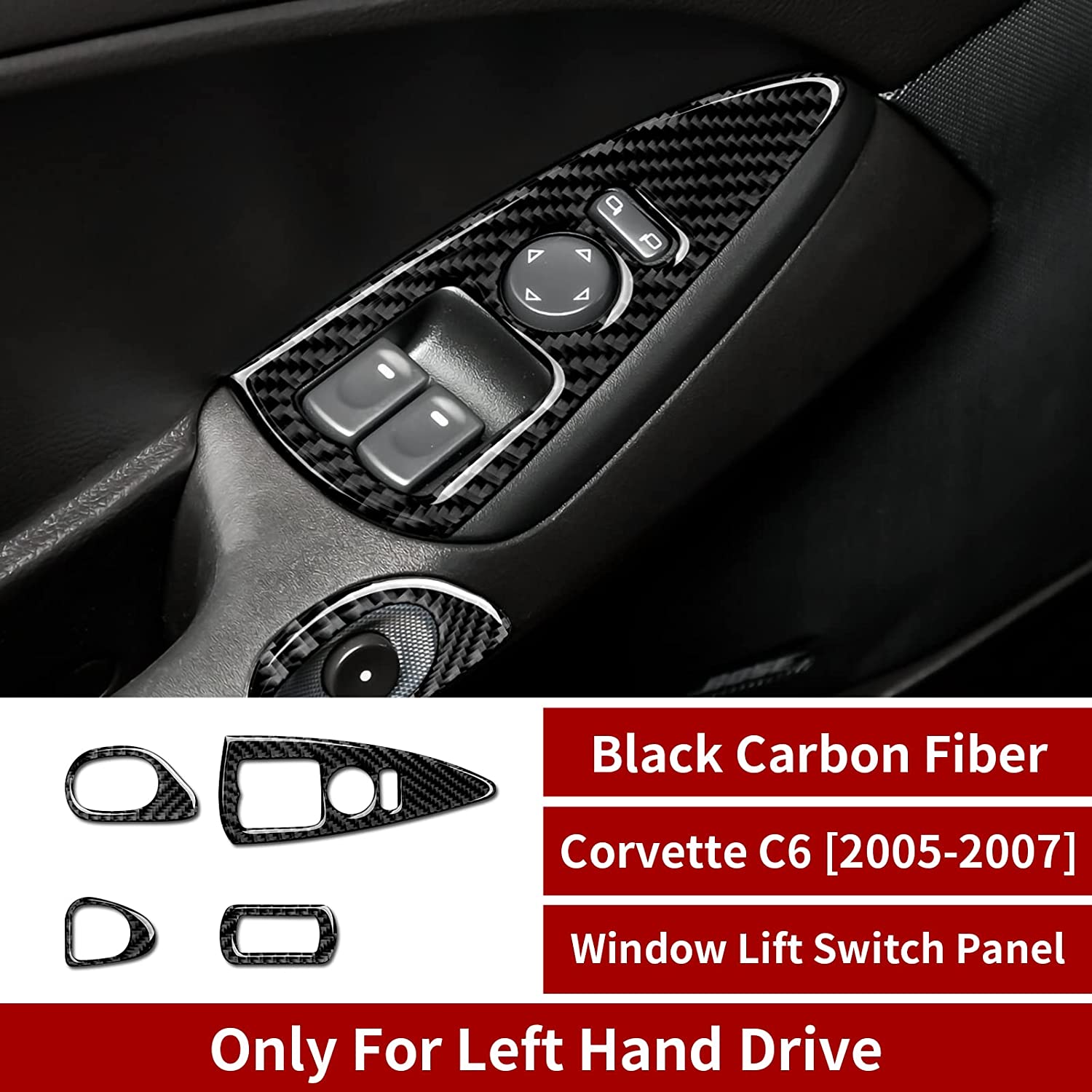 Car Window Lift Switch Panel Sticker Decal Carbon Fiber Interior Trim Cover for C6 2005 2006 2007 Accessories - Delicate Leather