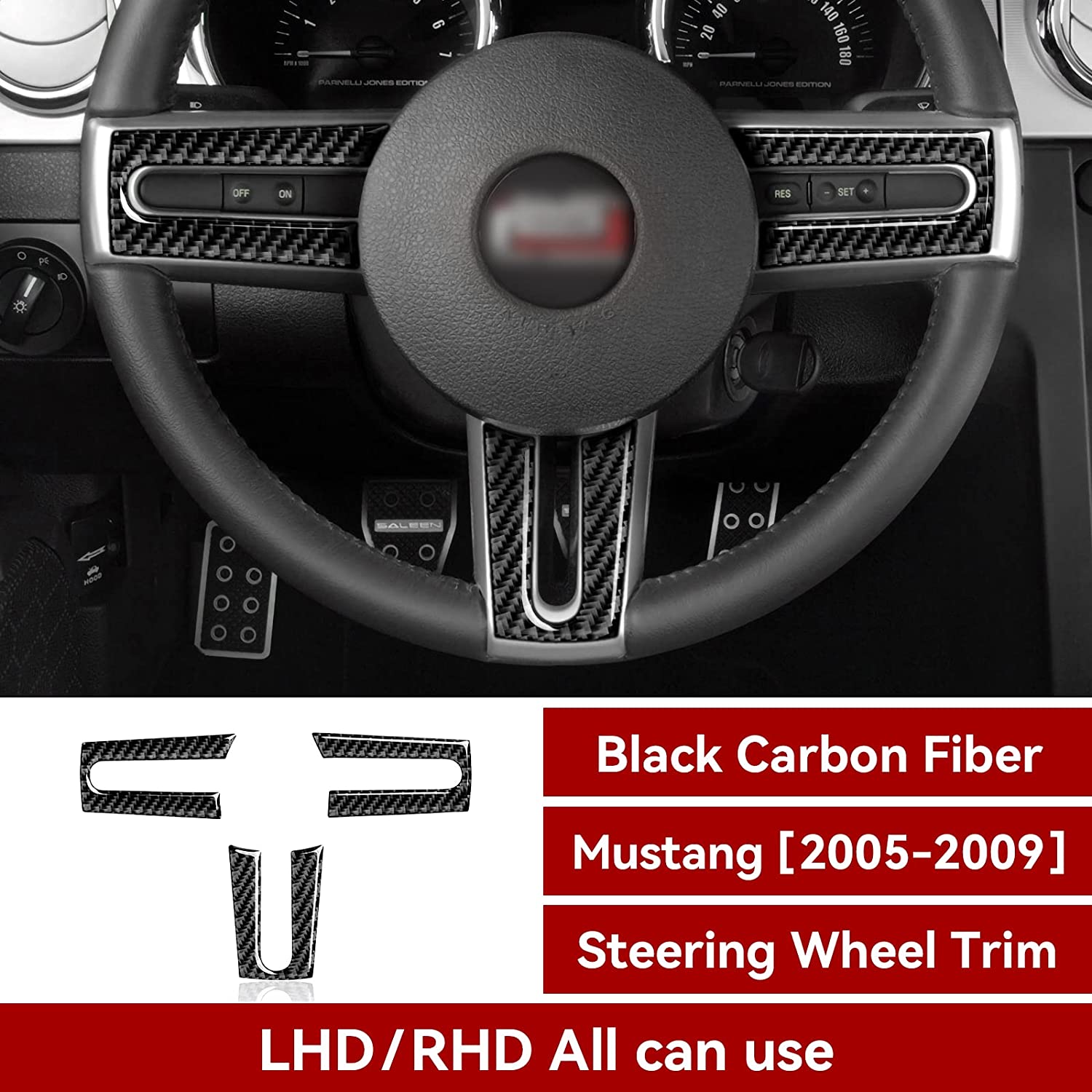 Carbon Fiber Car Interior Steering Wheel Trim Sticker Decal Cover for Mustang GT 2005 2006 2007 2008 2009 S197 Car Accessories - Delicate Leather