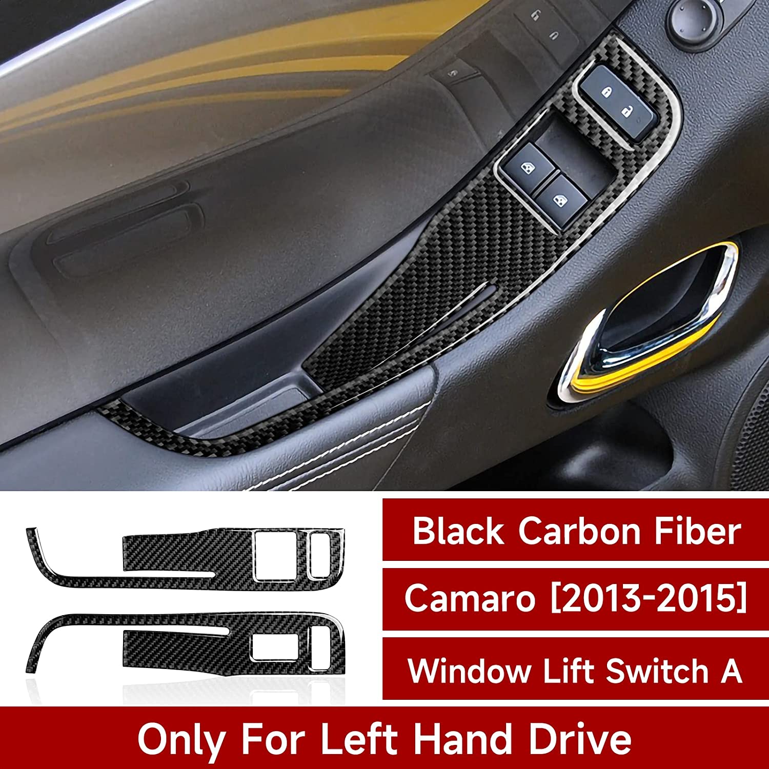 Car Door Window Control Switch Panel Sticker Decal Carbon Fiber Interior Trim Cover Compatible with Camaro 2013 2014 2015 Car Accessories - Delicate Leather