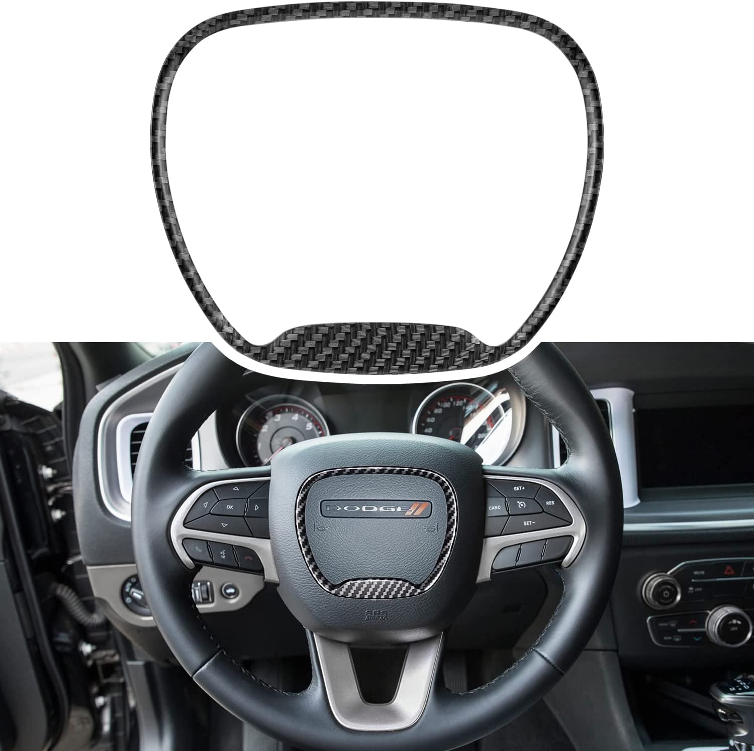 Steering Wheel Cover Trim for 2015-2021 Challenger Charger for 2014-2021 Durango & Grand Cherokee SRT8 Moulding Frame Cover Trim Interior Accessories Decoration - Delicate Leather