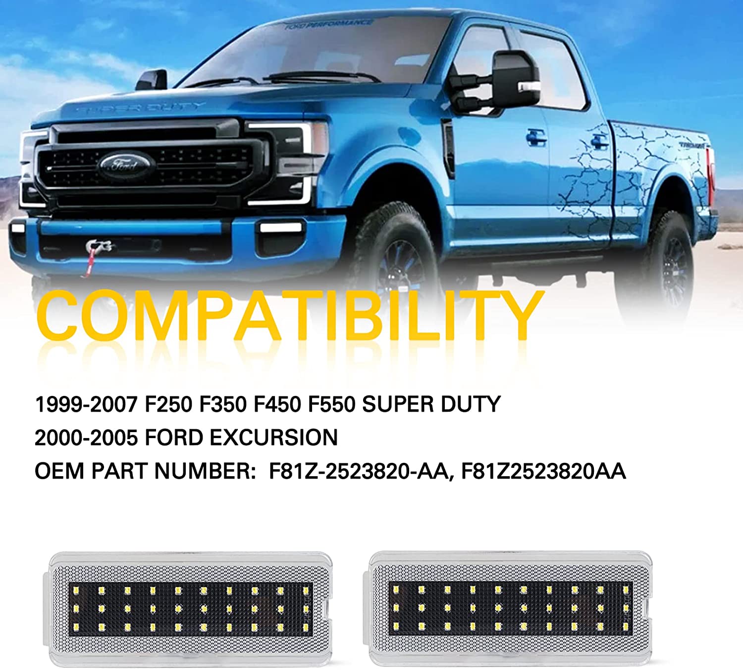 LED Interior Door Lights Courtesy Door Light Assembly Front or Rear Door Reflectors Panel Lights Lamp Compatible with 1999-2007 F250 F350 F450 F550 Super Duty& 2000-2005 Excursion - Delicate Leather