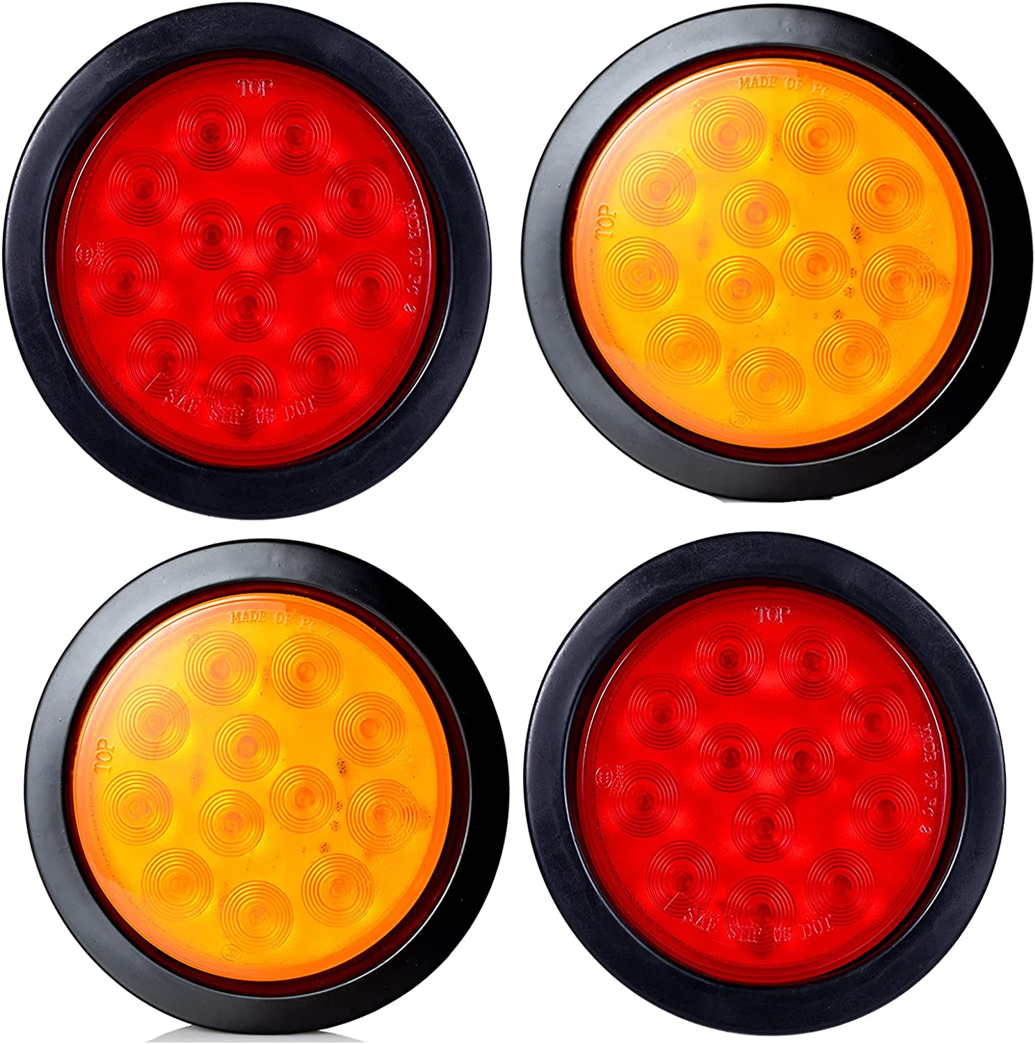 4 Inch Round Led Trailer Tail Lights 12 LED Waterproof Brake Stop Turn Tail Marker Trailer Lights Sealed Flush Mount Compatible with Truck Trailer RV Boat UTE Grommet and Plug Included - Delicate Leather