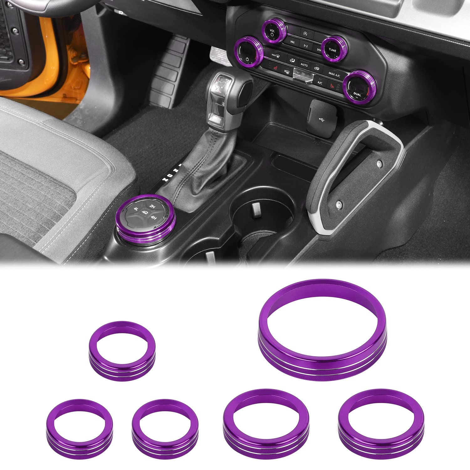 Air Conditioner Headlight Switch Knob 4WD Wheel Drive Trailer Gear Switch Knob Cover for 2021-2022 Ford Bronco Accessories Aluminum Alloy 6PCS?Don't fit Bronco Sport? - Delicate Leather