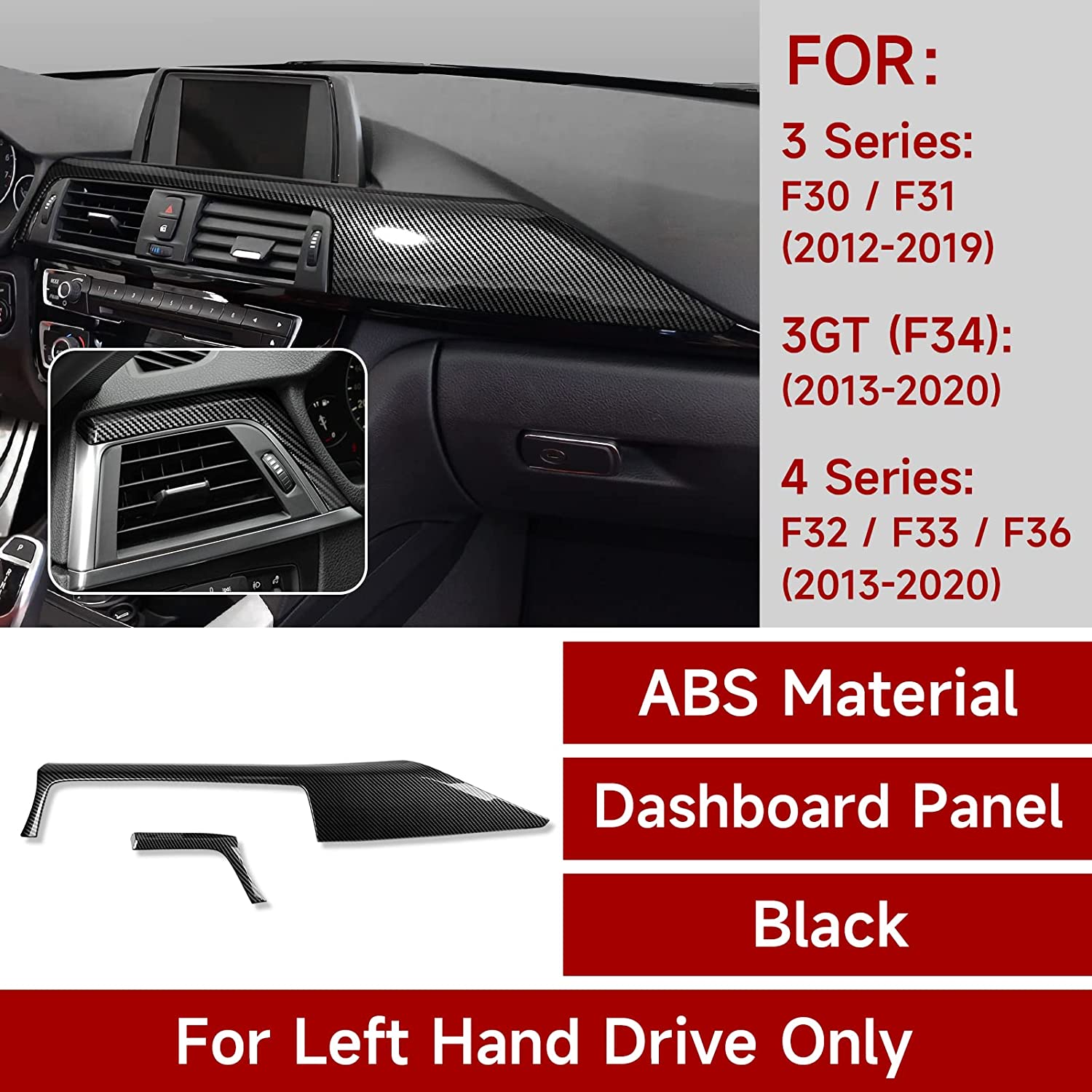 Car Dashboard Cover Panel Sticker Carbon Color ABS Decal Trim fits for 3 4 Series F30 F31 F34 3GT F32 F33 F36 Accessories - Delicate Leather