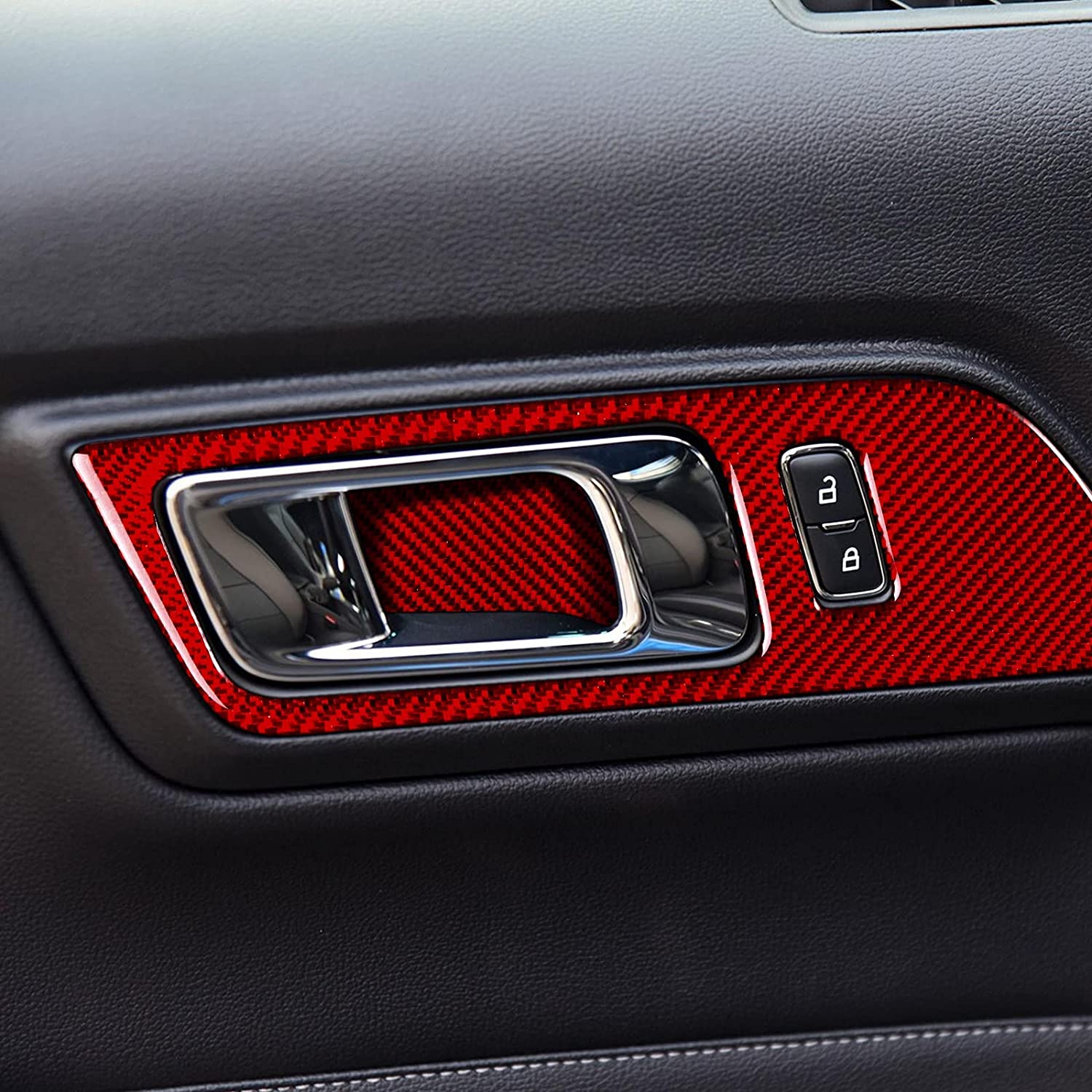 Carbon Fiber Car Interior Door Handles Door Bowl Trim Sticker Decal Cover for Ford Mustang 2015 2016 2017 2018 2019 2020 Accessories - Delicate Leather