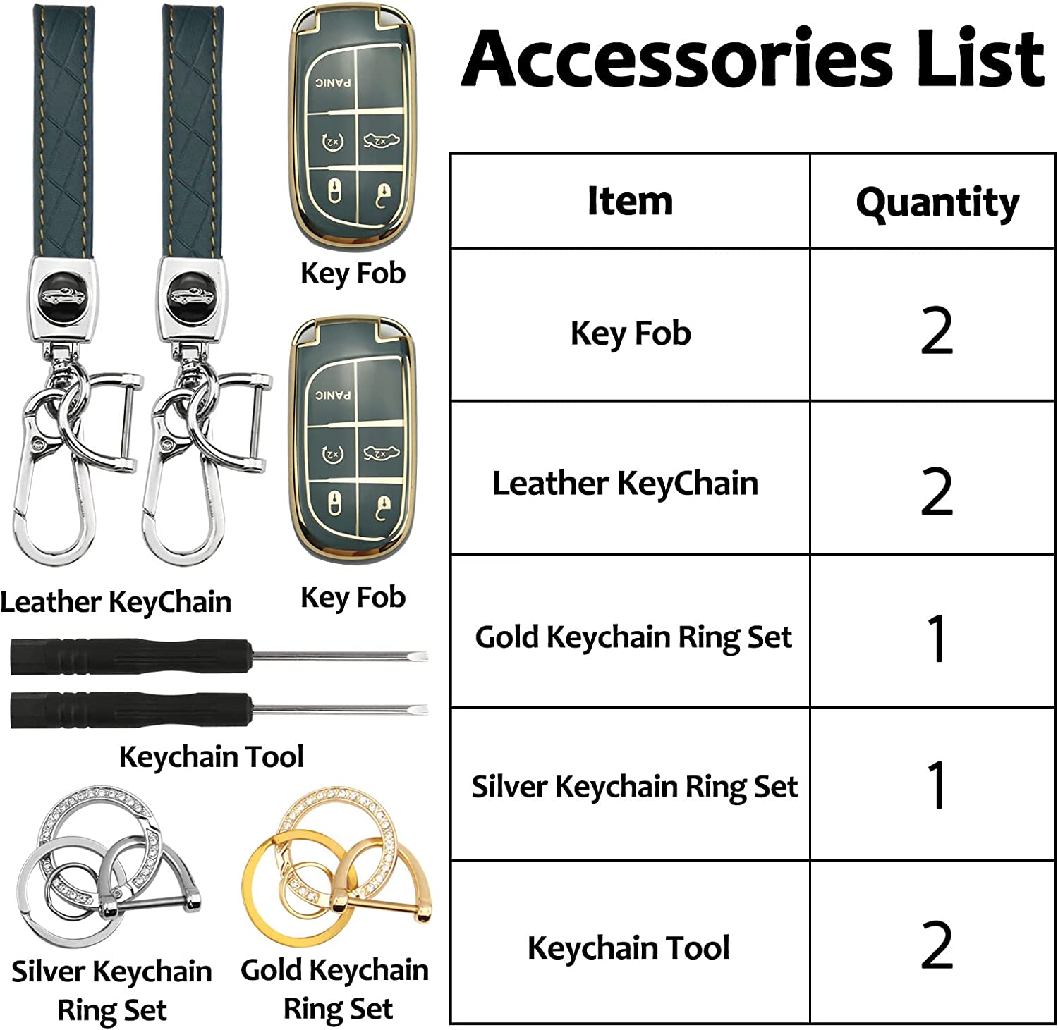 2Set Gift Package key fob cover with for keychain, Compatible with grand cherokee key fob cover, Blue - Delicate Leather