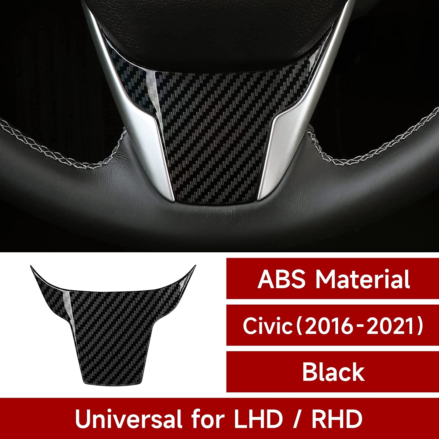 For Honda Civic 2016 2017 2018 2019 2020 2021 Accessories Steering Wheel Cover Trim ABS Carbon Fiber Interior Sticker - Delicate Leather