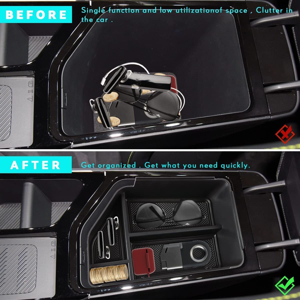 Center Console Organizer Tray for 2022 Kia EV6 Accessories Armrest Box Tray Organizer Insert Secondary Storage Box for EV6 2022 - Delicate Leather