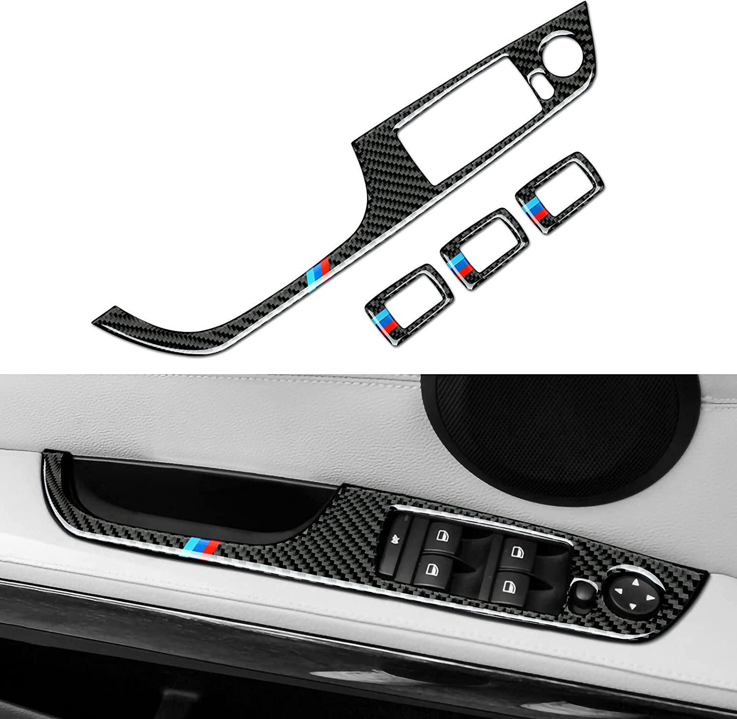 Car Window Lift Trim Switch Panel Sticker Decal Carbon Fiber Trim fits for E90 Interior Accessories - Delicate Leather