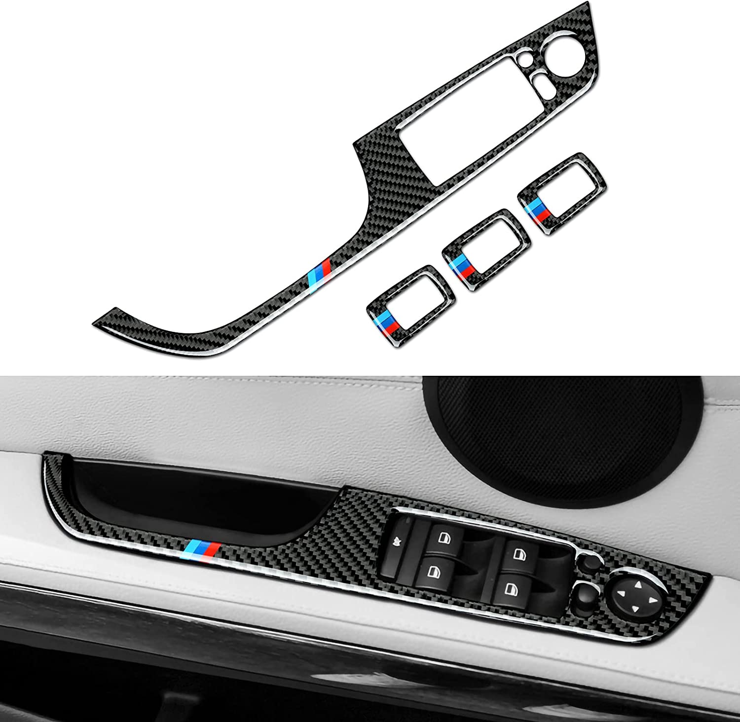 Car Window Lift Trim Switch Panel Sticker Decal Carbon Fiber Trim fits for E90 Interior Accessories - Delicate Leather