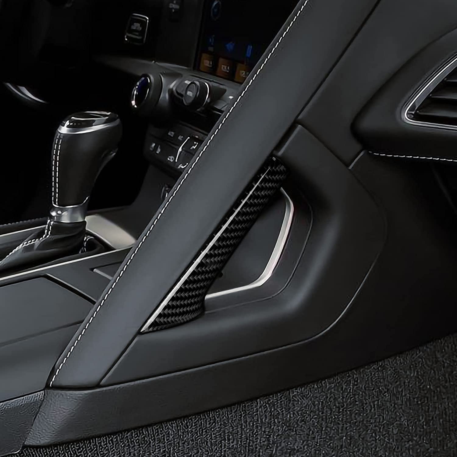 C7 Car Center Control Handle Sticker Decal Carbon Fiber Interior Trims Accessories Cover for C7 2014 2015 2016 2017 2019 - Delicate Leather