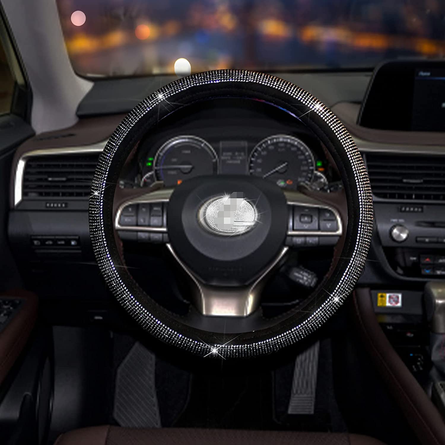 Steering Wheel Cover for Women Bling Crystal Diamond Sparkling Car Accessories Fit for ES RX LS is CT LX GS LC RC GS-F RC-F Rhinestone Decals Steering Wheel Cover Universal Fit 15 Inch - Delicate Leather