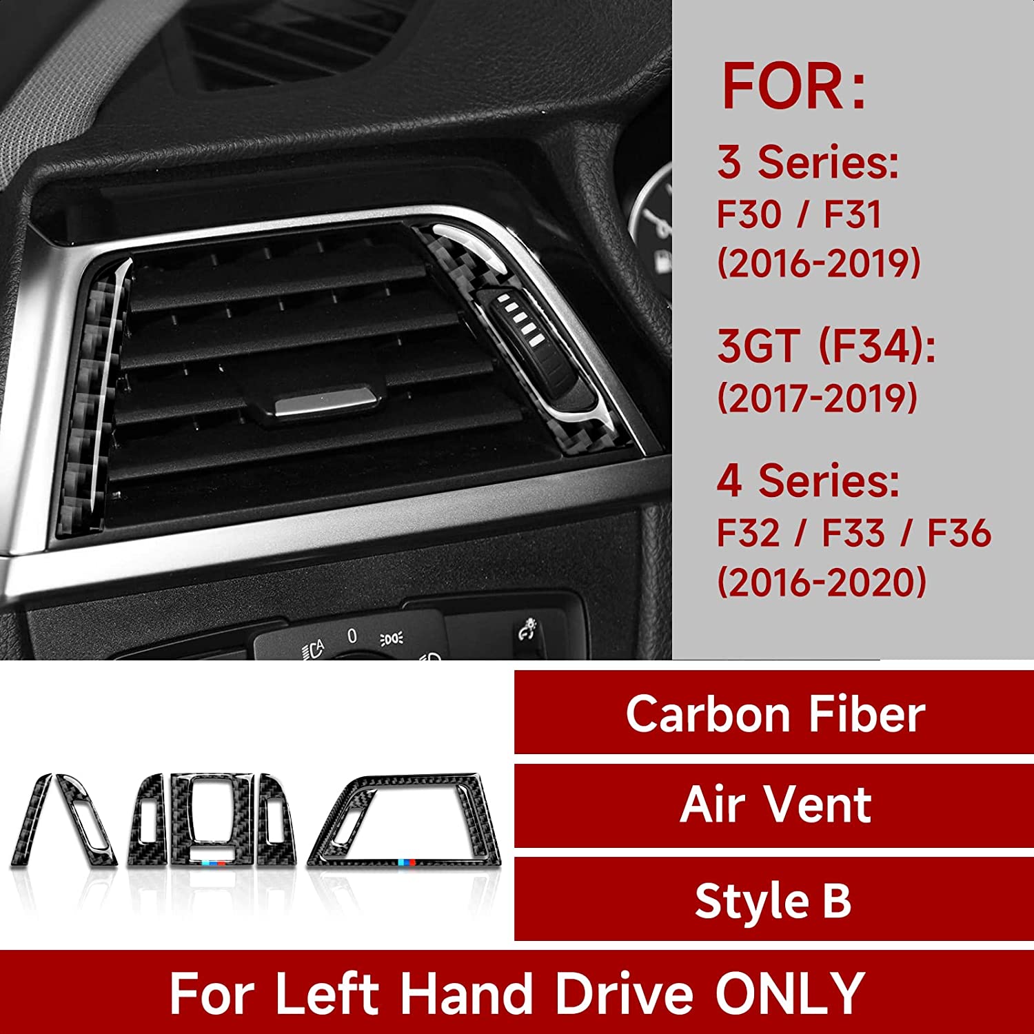 8PCS Car Air Vent Decal Carbon Fiber Sticker Trim Cover Compatible with 3 4 Series Accessories (B) -- ONLY for F30 (2016-2019), F32 F34 (2017-2019) - Delicate Leather