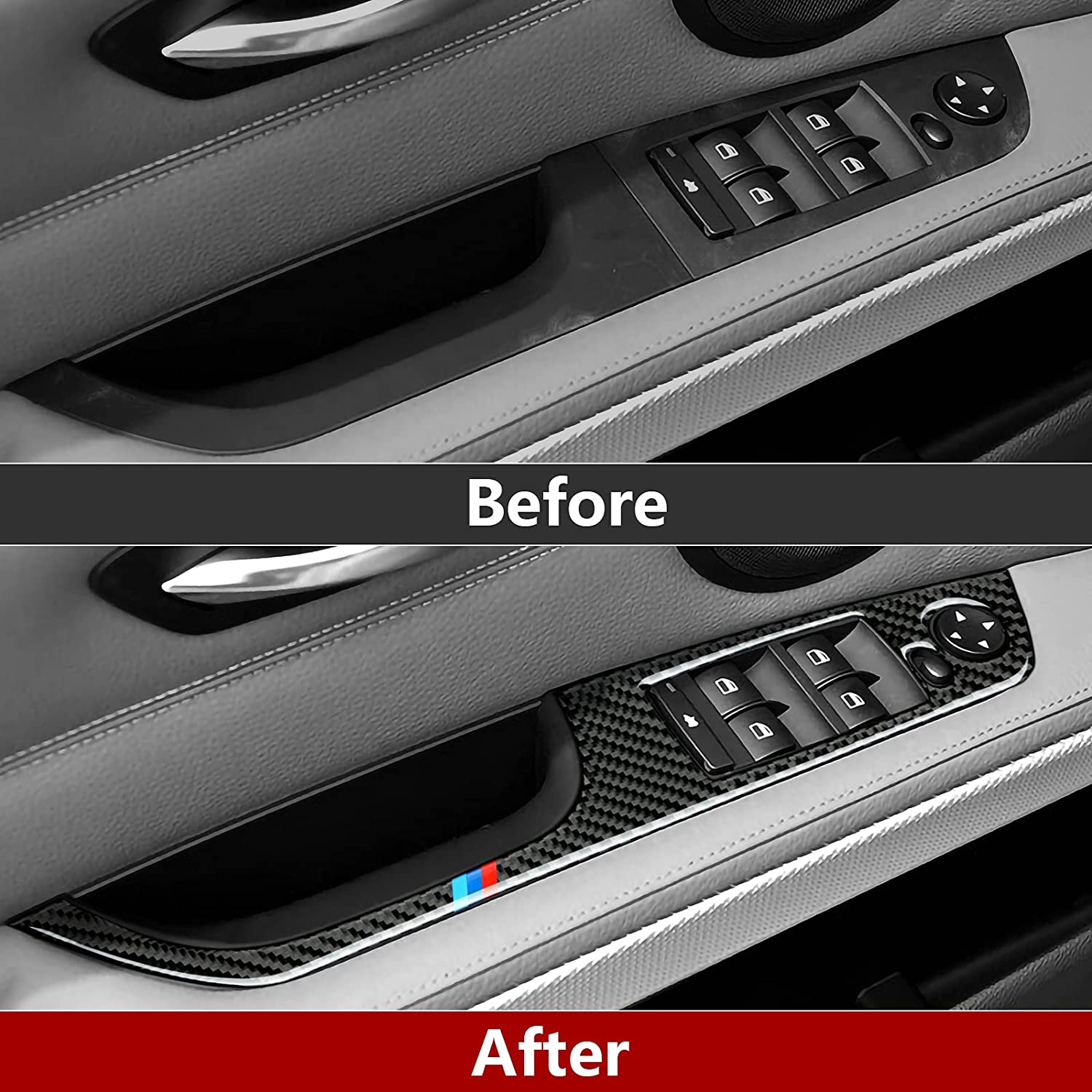 Car Window Lift Trim Switch Panel Sticker Decal Carbon Fiber Trim fits for E90 Interior Accessories - Delicate Leather