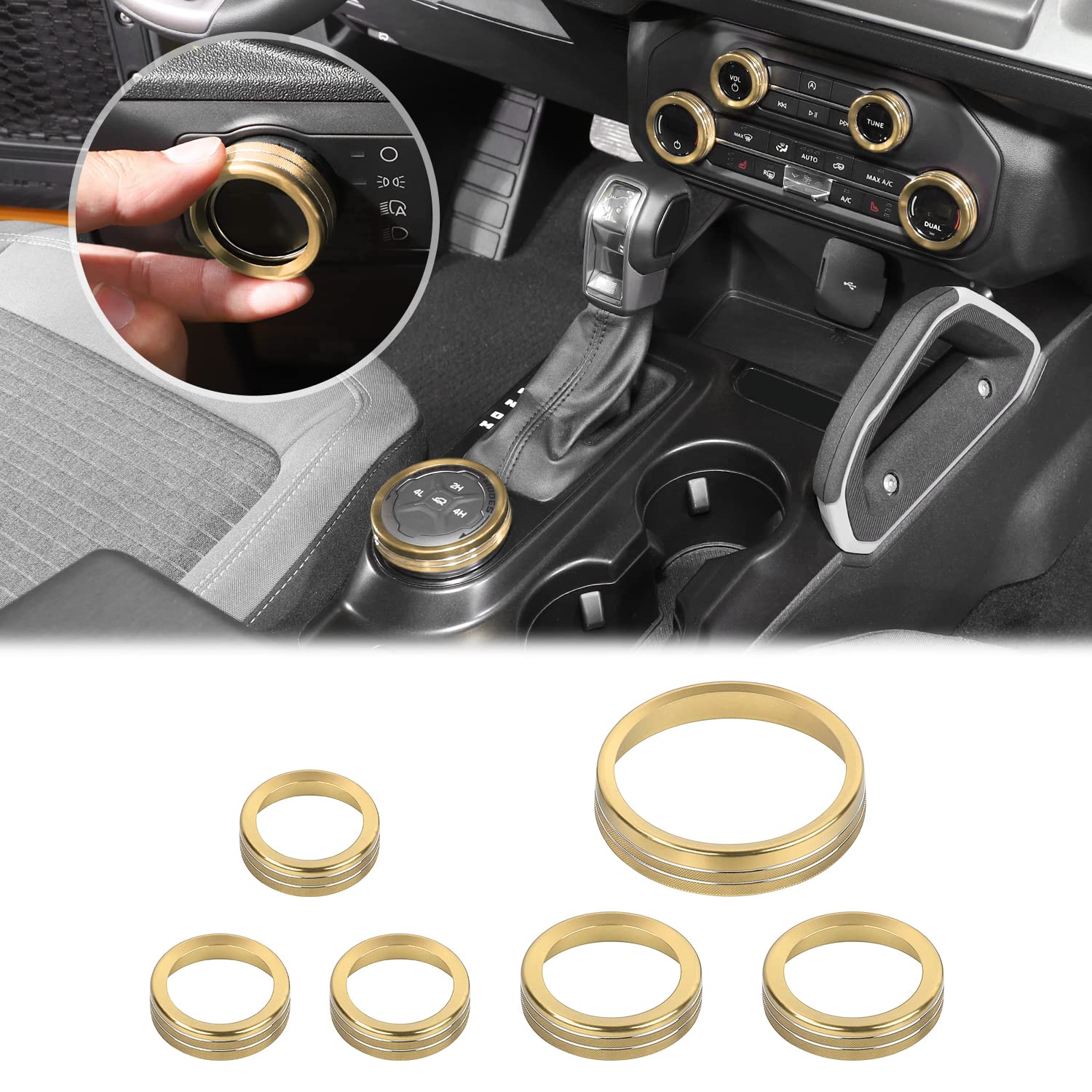 Air Conditioner Headlight Switch Knob 4WD Wheel Drive Trailer Gear Switch Knob Cover for 2021-2022 Ford Bronco Accessories Aluminum Alloy 6PCS?Don't fit Bronco Sport? - Delicate Leather