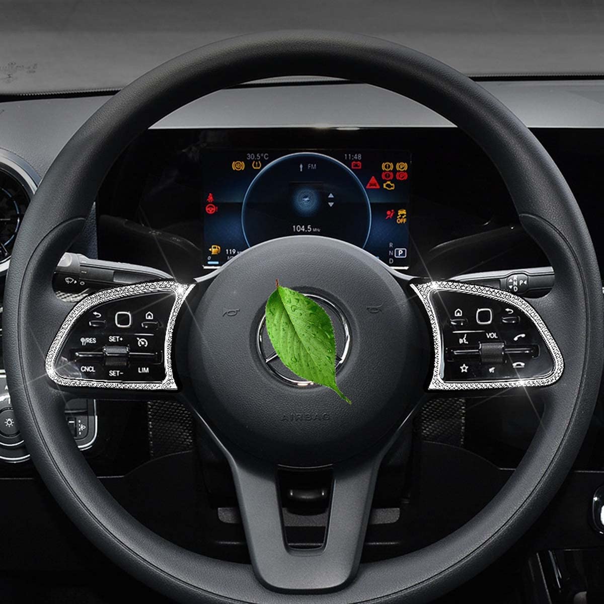 Pursuestar Bling Crystal Steering Wheel Button Frame Cover Car Interior Accessories Trim Sticker Decals custom-fit for A B Class GLA CLA 2019 2020 2021 2022 - Delicate Leather