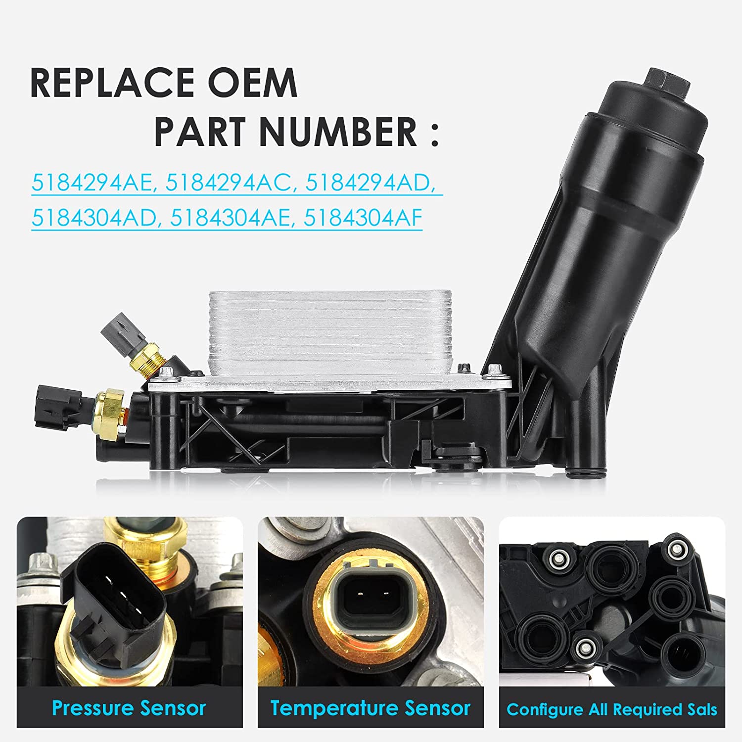 Engine Oil Cooler with Oil Filter Housing Adapter Gaskets Sensor for 2011-2013 3.6L V6 Grand Cherokee/Wrangler, Avenger/Challenger/Charger/Grand Caravan/Journey - Delicate Leather