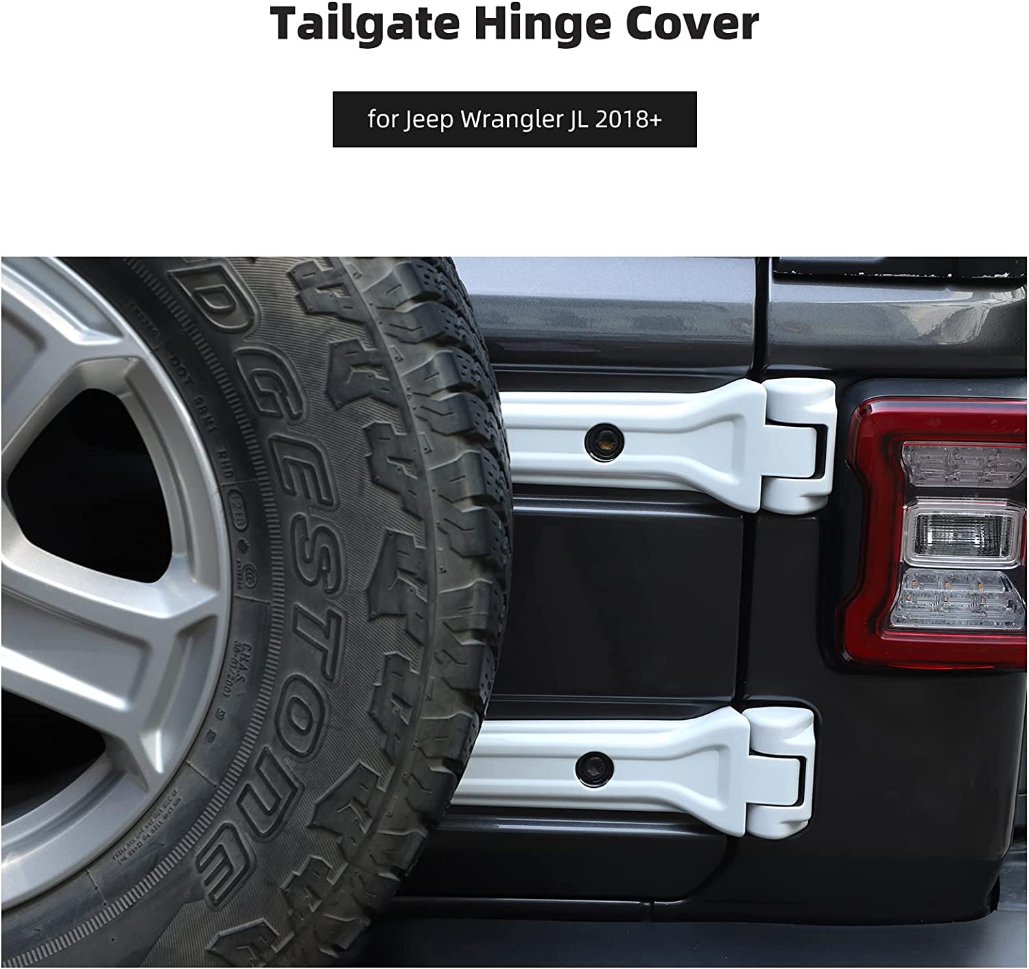 Tailgate Hinge Cover Spare Tire Bracket Rear Door Liftgate Trim Exterior Accessories for Wrangler JL JLU 2018-2022 UP Sport X Sahara Rubicon (White) - Delicate Leather