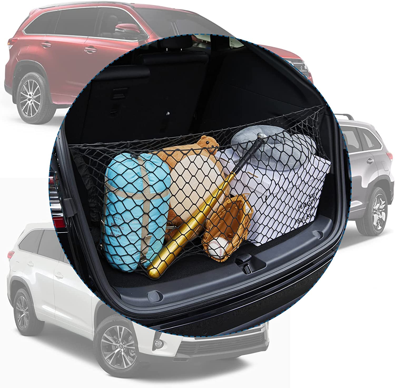 Envelope Style Trunk Cargo Net, Highlander Accessories-Highlander Cargo Net with Metal Hooks, Fit for Highlander 2014-2022 and Highlander Hybrid 2014-2022 Car Accessories - Delicate Leather
