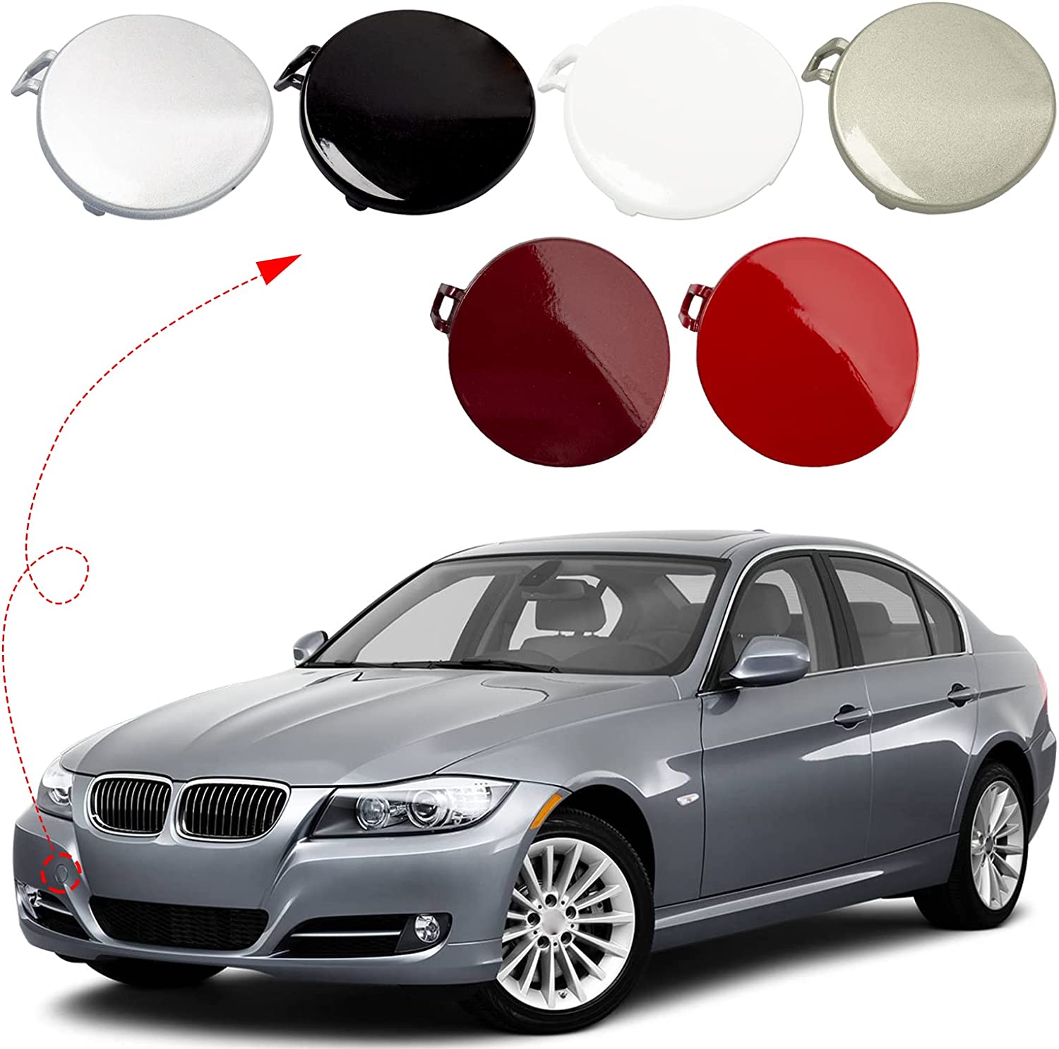 Front Bumper Tow Hook Cover Fit for 3 Series E90 E91 328I 335I 2009 2010 2011 Towing Eye Cap 51117207299 821935A - Delicate Leather