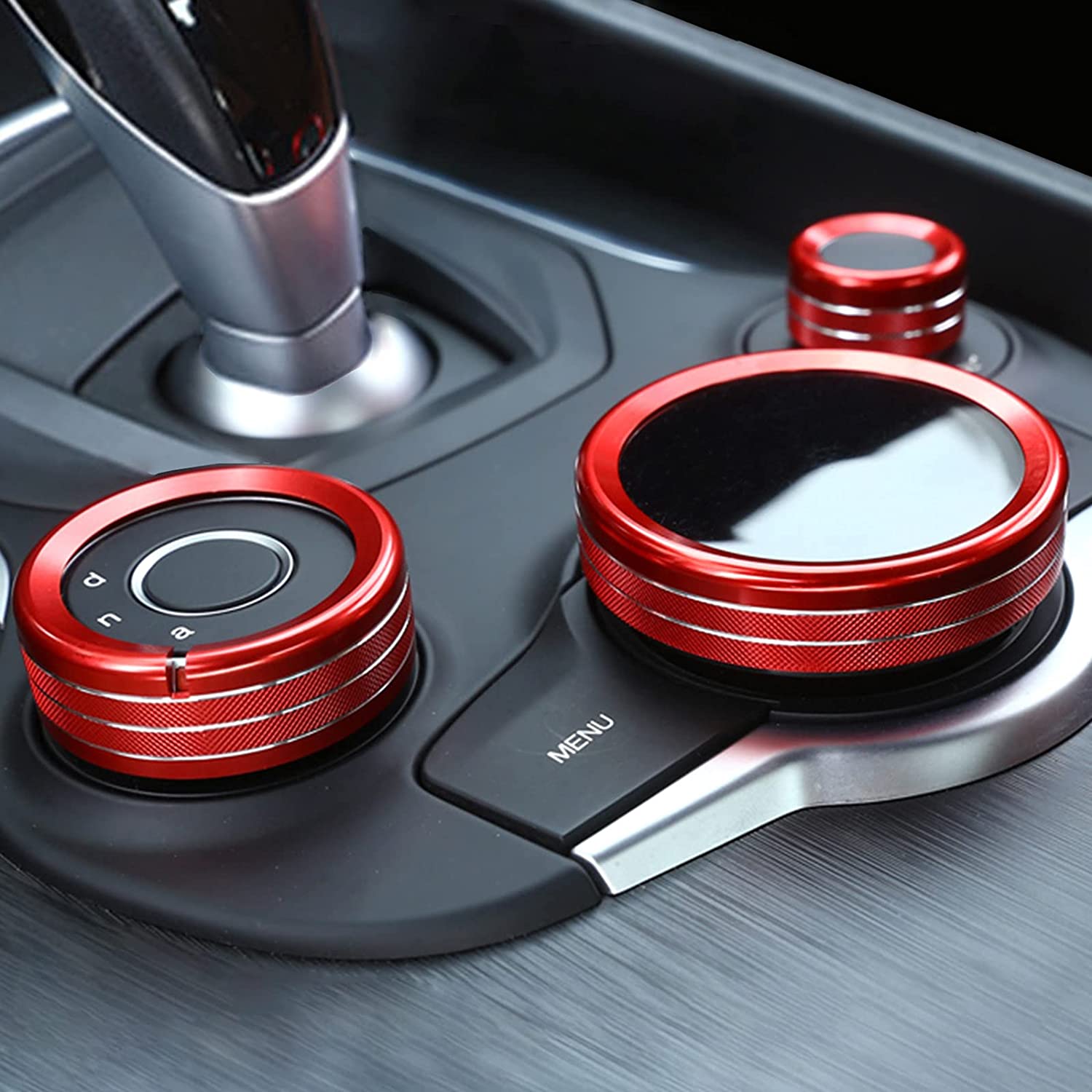 3PCS Car Multimedia Knob Cover Sticker Decal Interior Trim Compatible with Giulia Stelvio 2017 2018 2019 Interior Accessories - Delicate Leather