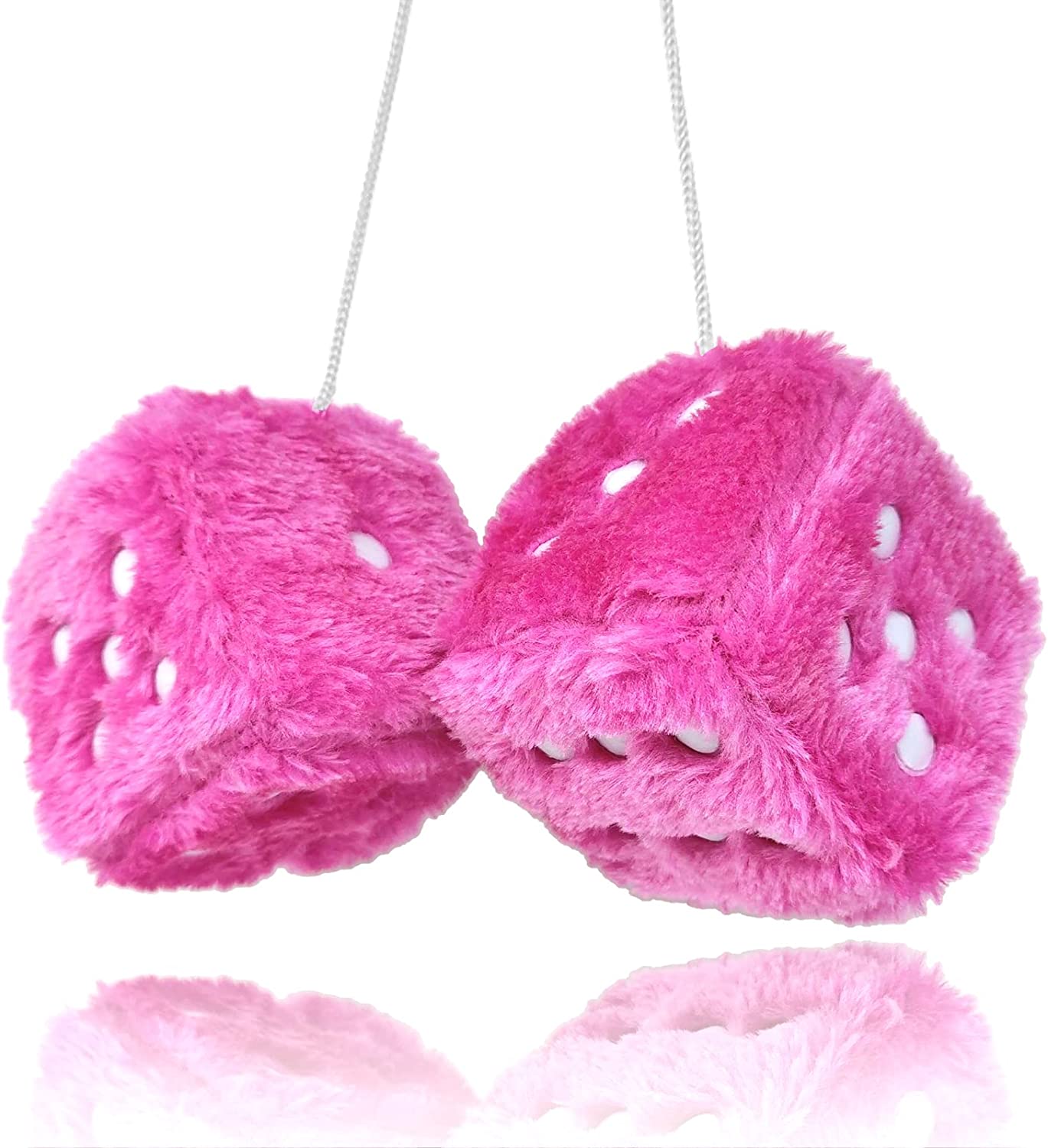Fuzzy Plush Dice for Car Mirror, Pair of Retro 3” Dice with Black Dots for Car Interior Hanging Ornament Decoration, Car Accessories, Custom For Cars