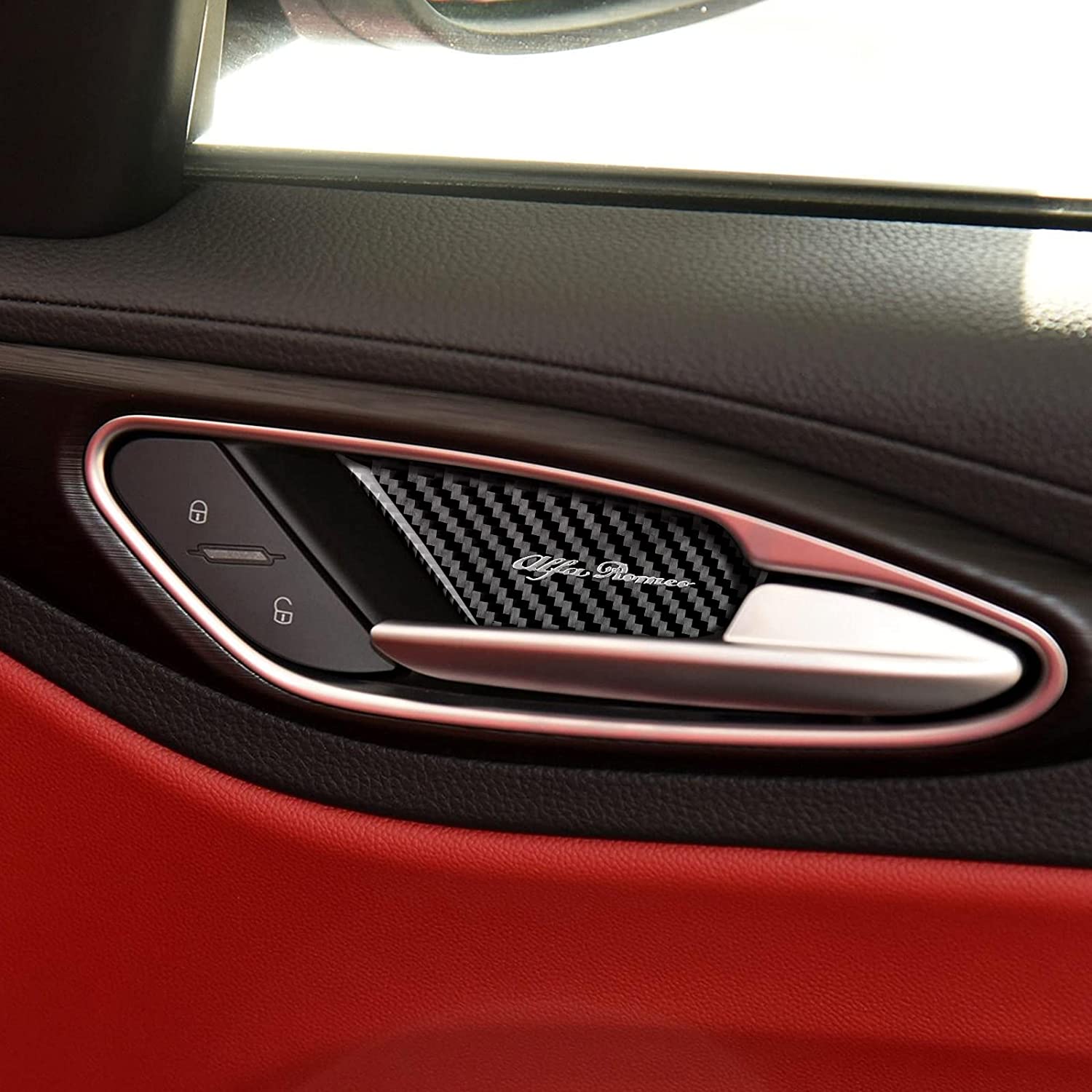 4PCS Car Inner Door Bowl Cover Carbon Fiber Sticker Decal Trim Car Styling fits for Giulia Stelvio 2017 2018 2019 2020 2021 Interior Accessories - Delicate Leather