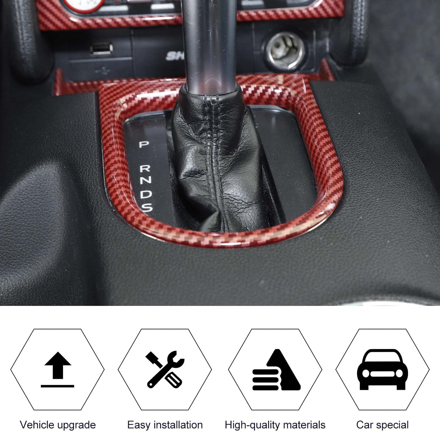 Gear Shift Panel Frame Cover Interior Trim Sticker Accessories for Ford Mustang 2015 2016 2017 2018 2019 2020 2021 2022 - Delicate Leather