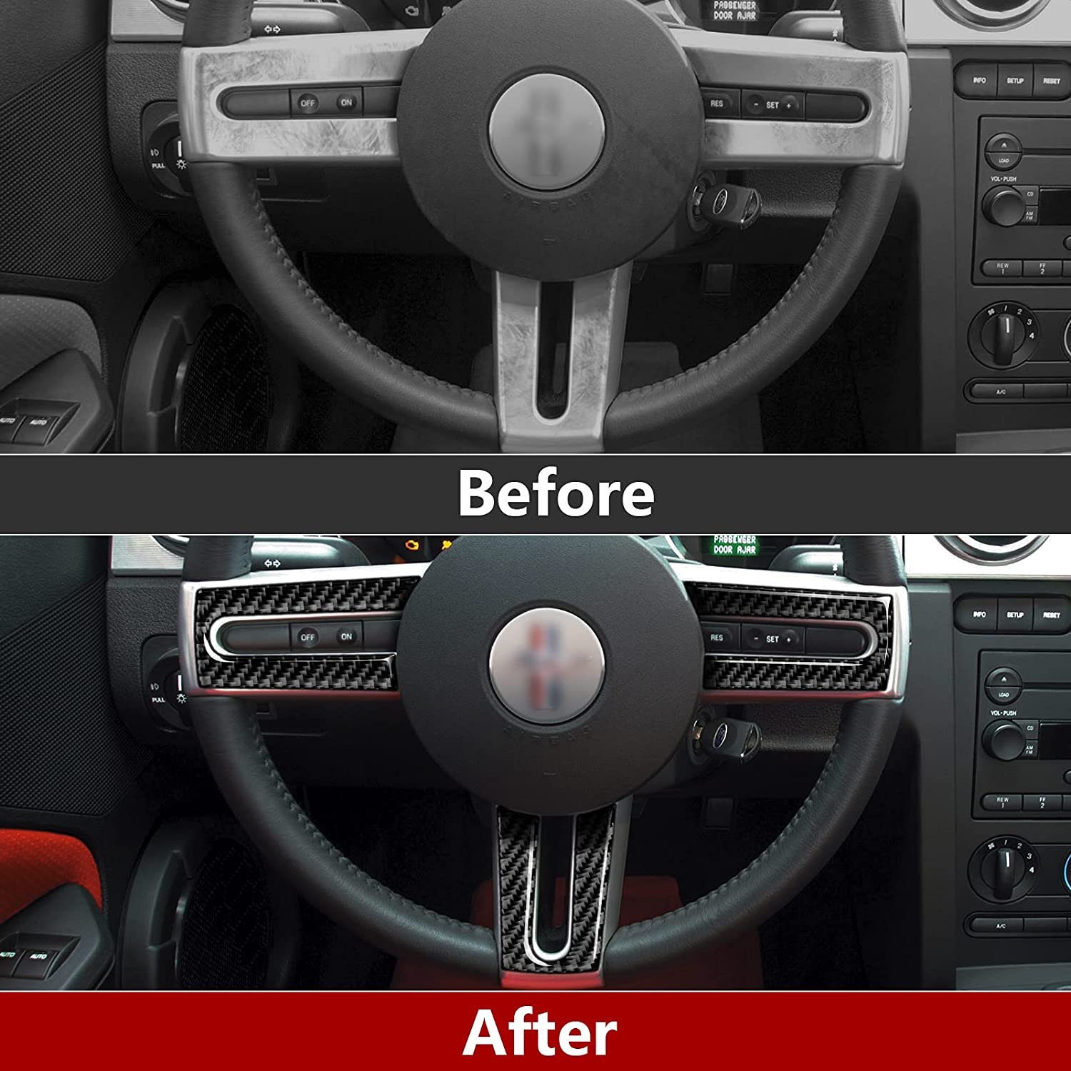 Carbon Fiber Car Interior Steering Wheel Trim Sticker Decal Cover for Mustang GT 2005 2006 2007 2008 2009 S197 Car Accessories - Delicate Leather