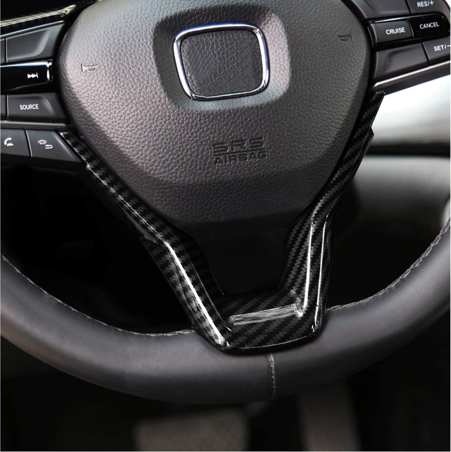 Accord 10th Gen 2018 2019 2020 2021 2022 Carbon Fiber Steering Wheel Cover Trim, fit Sedan LX Sport EX-L Touring Hybrid, 2pcs - Delicate Leather